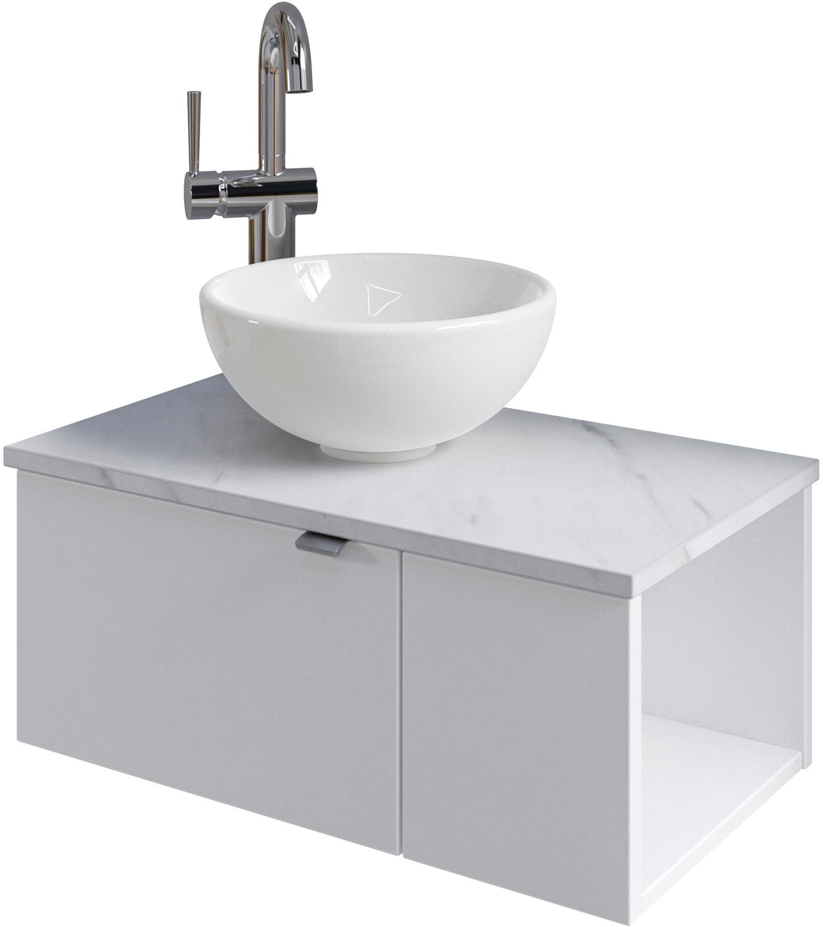 Saphir Waschtisch »Serie 6915 Waschschale mit Unterschrank für Gästebad, Gäste WC«, 61 cm breit, 2 Türen, offenes Fach, kleine Bäder, ohne Armatur