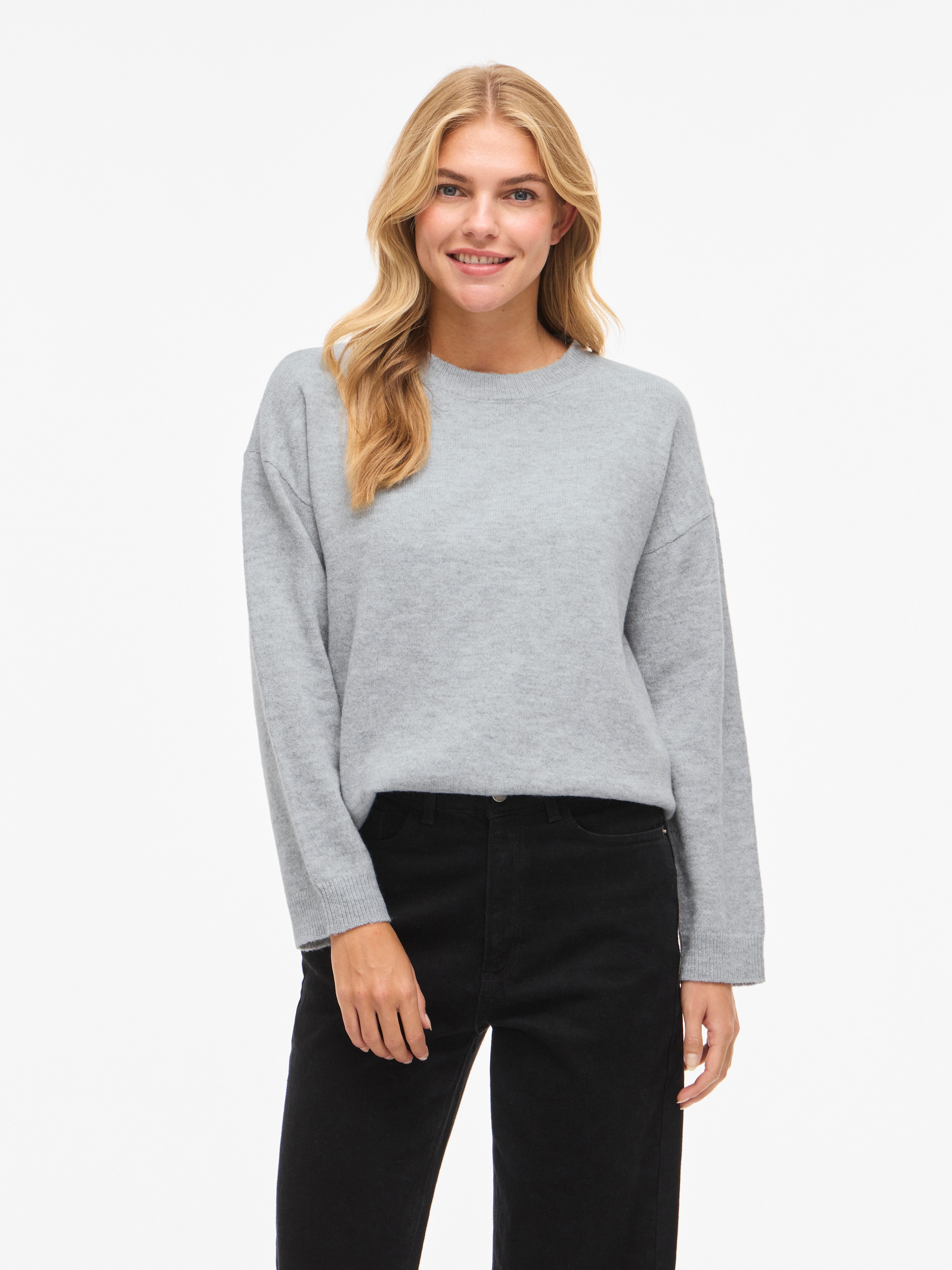 Vila Strickpullover »VILIGA L/S O-NECK KNIT TOP - NOOS« Materialmix, relaxed fit