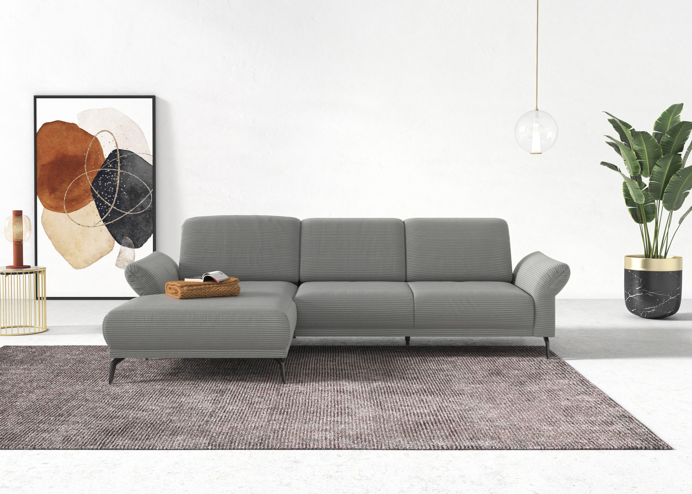 INOSIGN Ecksofa »Coco L-Form«, Sitztiefen-, Arm- und Kopfteilverstellung, Cord-Bezug, Fußhöhe 15 cm