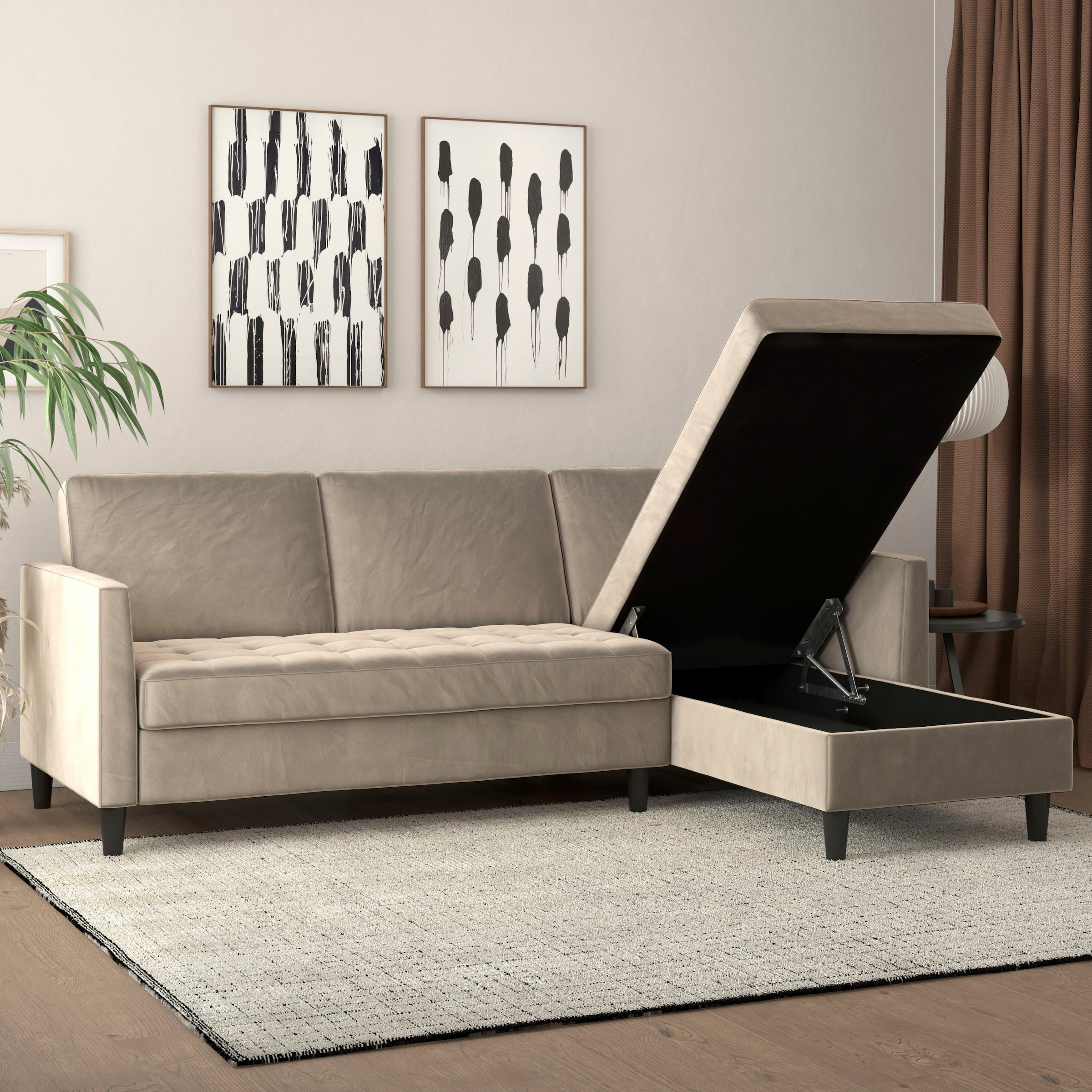 Dorel Home Ecksofa »Presley, L-Form,«, Ecksofa mit Bett-Funktion und Stauraum, verstellbare Rückenlehne
