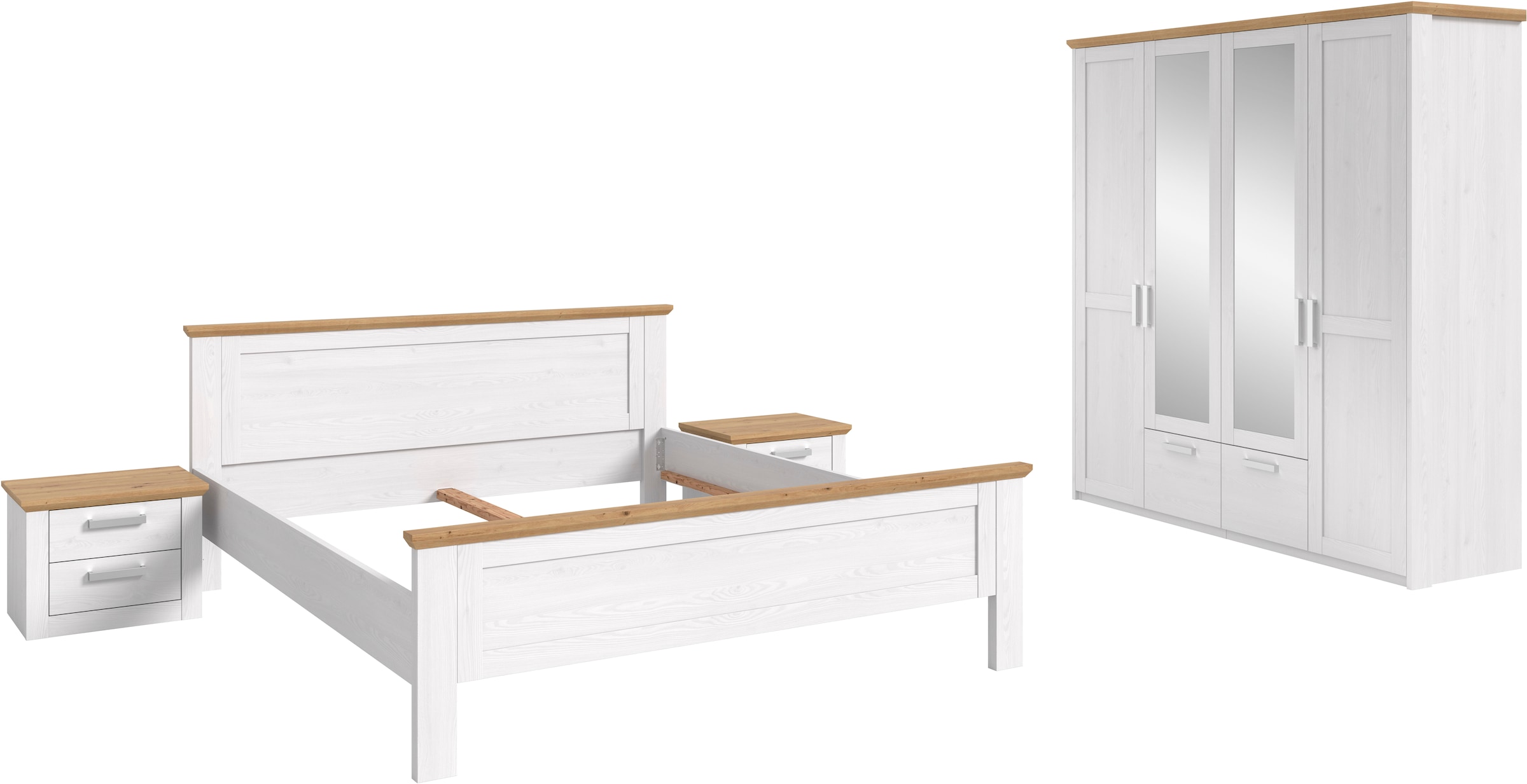 Home affaire Schlafzimmer-Set »COSENZA, TOPSELLER!, 4-tlg., Kleiderschrank, Bettgestell & Nachttische« Matratzengröße 180x200 cm, viel Stauraum, ohne Lattenrost & Matratze, 4 tlg. tlg.