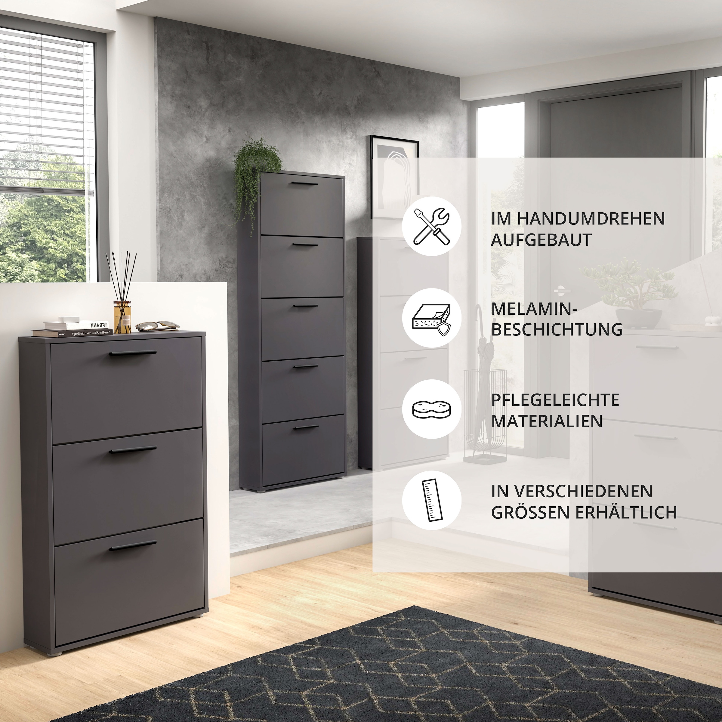 HBZ Schuhkipper »Sam Schuhkipper, Schuhschrank BxHxT 59x136x17 cm« 1 Stk. tlg. mit 4 Klappen