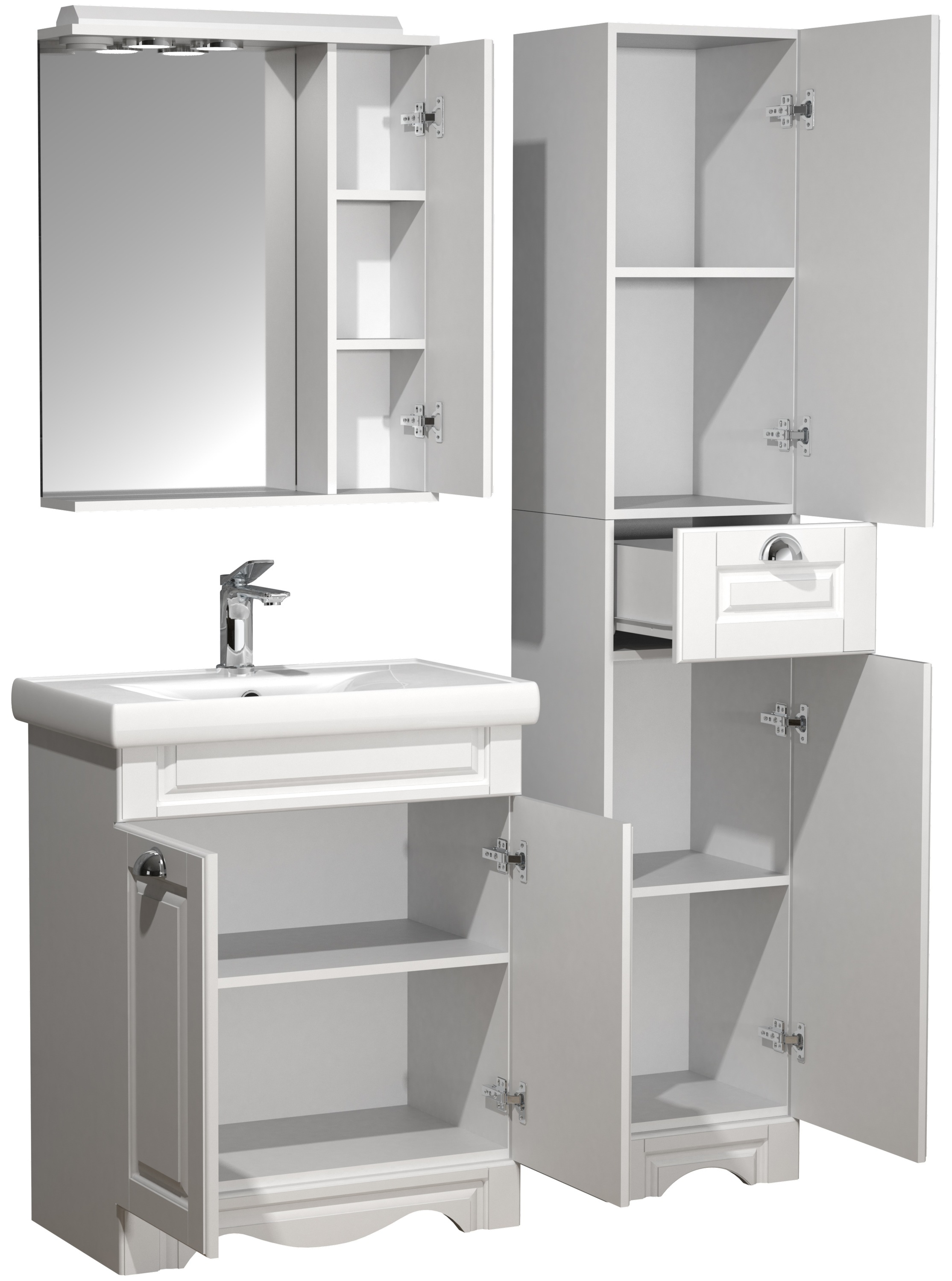 VCM Waschbeckenunterschrank »VCM 5-tlg. Waschplatz Waschtisch Breite 60 cm Badmöbel Set Waschbecken Spiegelschrank Hochschrank Landhaus Casalo L«, (5 St.)