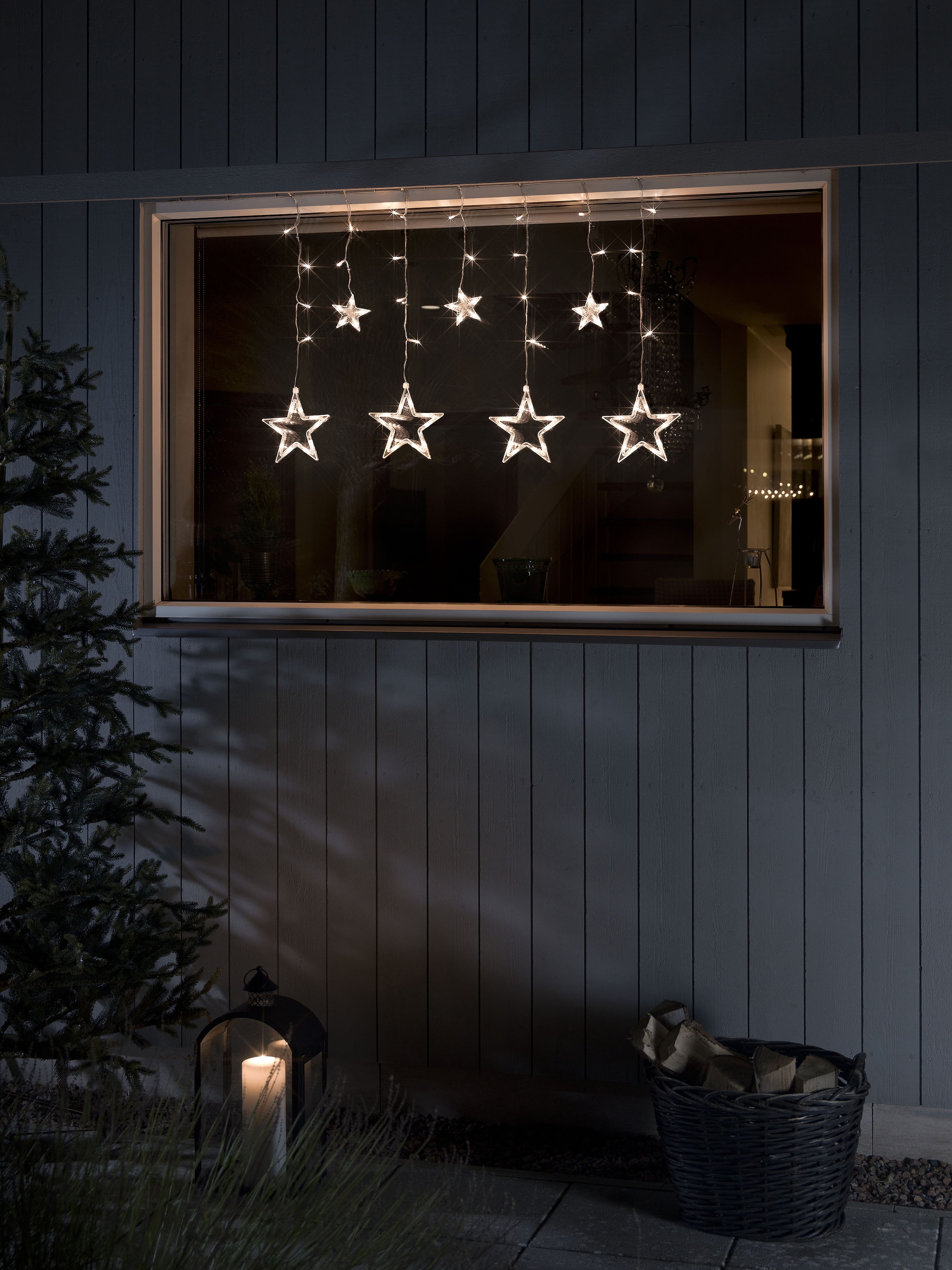 KONSTSMIDE LED-Lichtervorhang, 77 St.-flammig, 3 kleine und 4 große Sterne,  mit Multifunktion, 77 bernsteinfb. Dioden im OTTO Online Shop