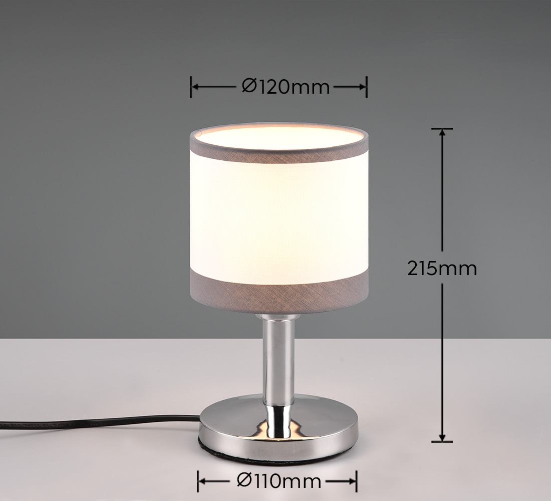 REALITY Leuchten Schreibtischlampe »DAVOS, Tischleuchte exkl 1xE14 max 10W On/Off Touch Steuerung«, 1 flammig, Leuchtmittel E14 | Leuchtmittel wechselbar, Nachttischlampe Höhe 22cm mit Touchfunktion und Stoffschirm Ø12 cm