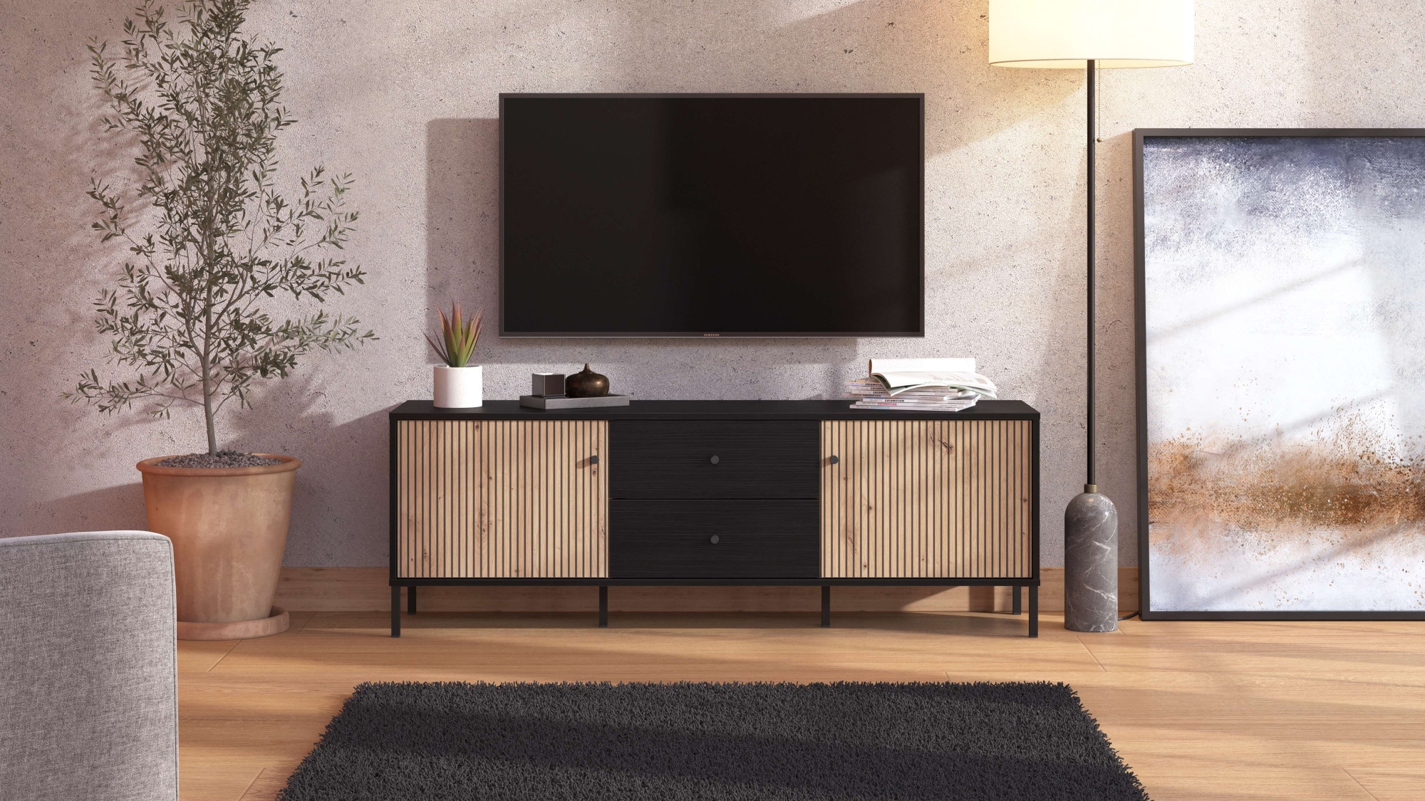 INOSIGN Lowboard »Correze, TV-Lowboard, TV-Schrank, TV-Ständer, Breite 157 cm«, Kommode mit 4 geschlossenen Fächern, mit 2 Türen, Holzoptik
