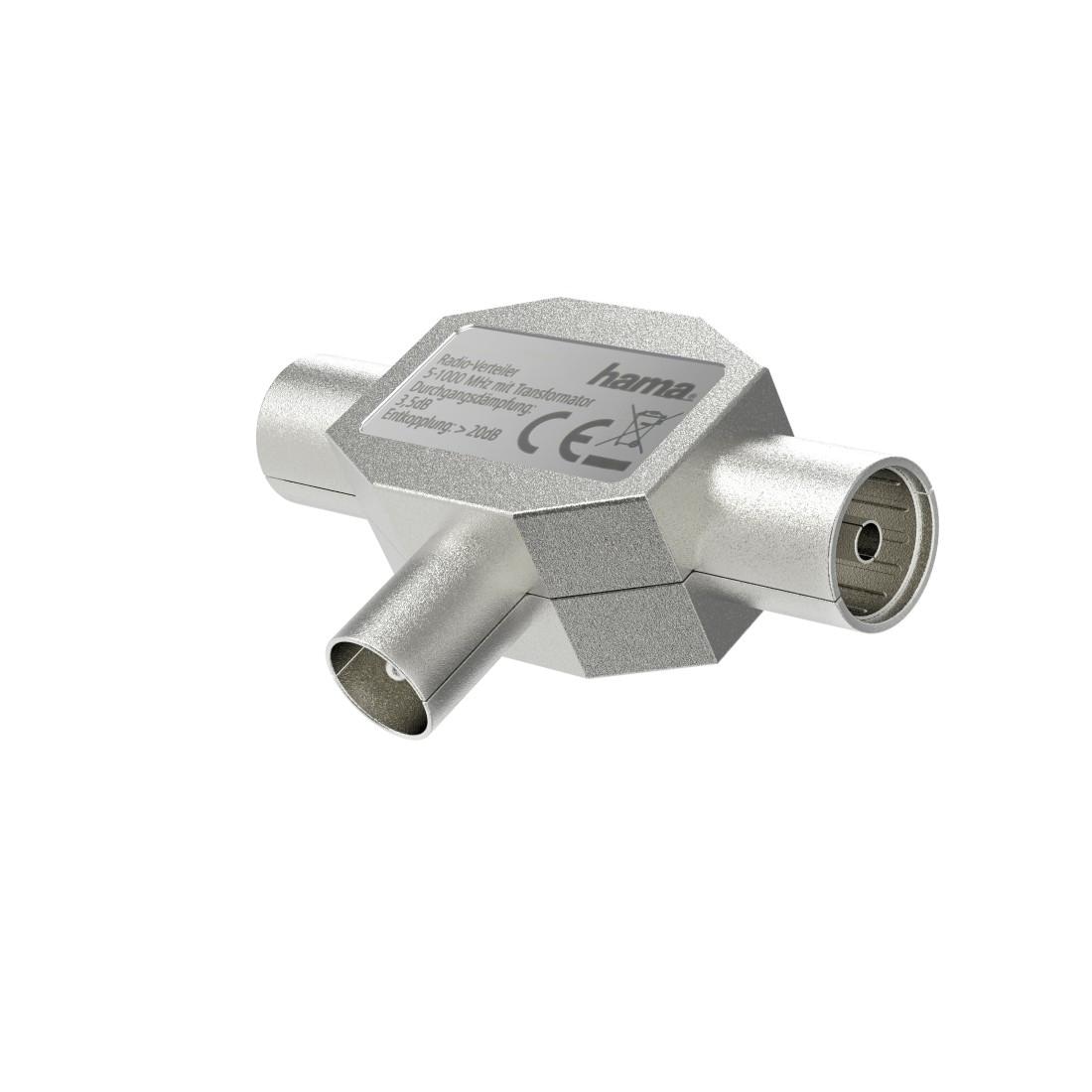 Hama Verteiler "Antennenverteiler, Koax Stecker, 2 Koax Kupplungen, Metall"