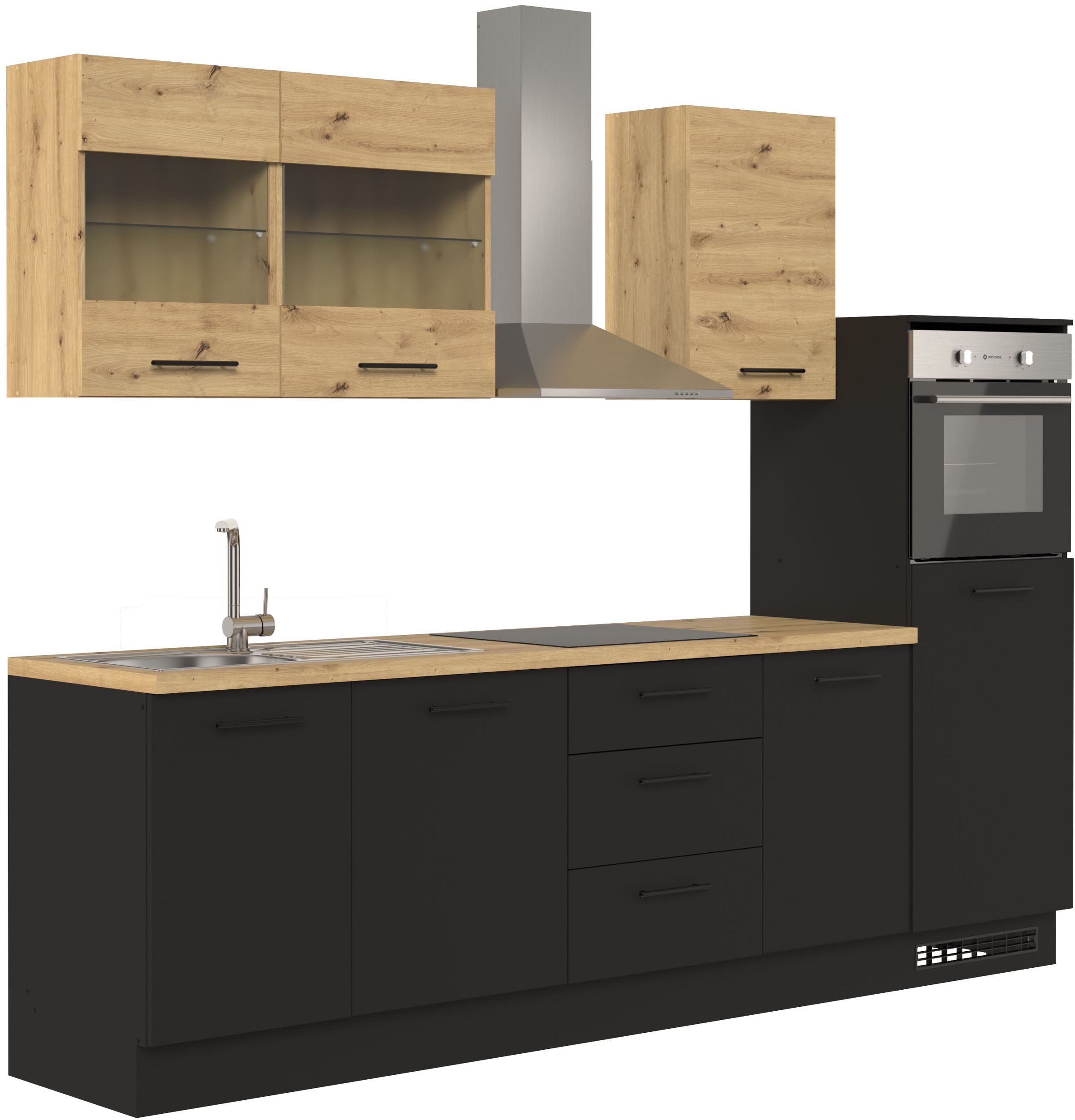 BASIC by Balculina Küchenzeile »Capri B/T/H 280x60x218 cm« Breite 280 cm, wahlweise mit edelstahlfb. oder schwarzen E-Geräten