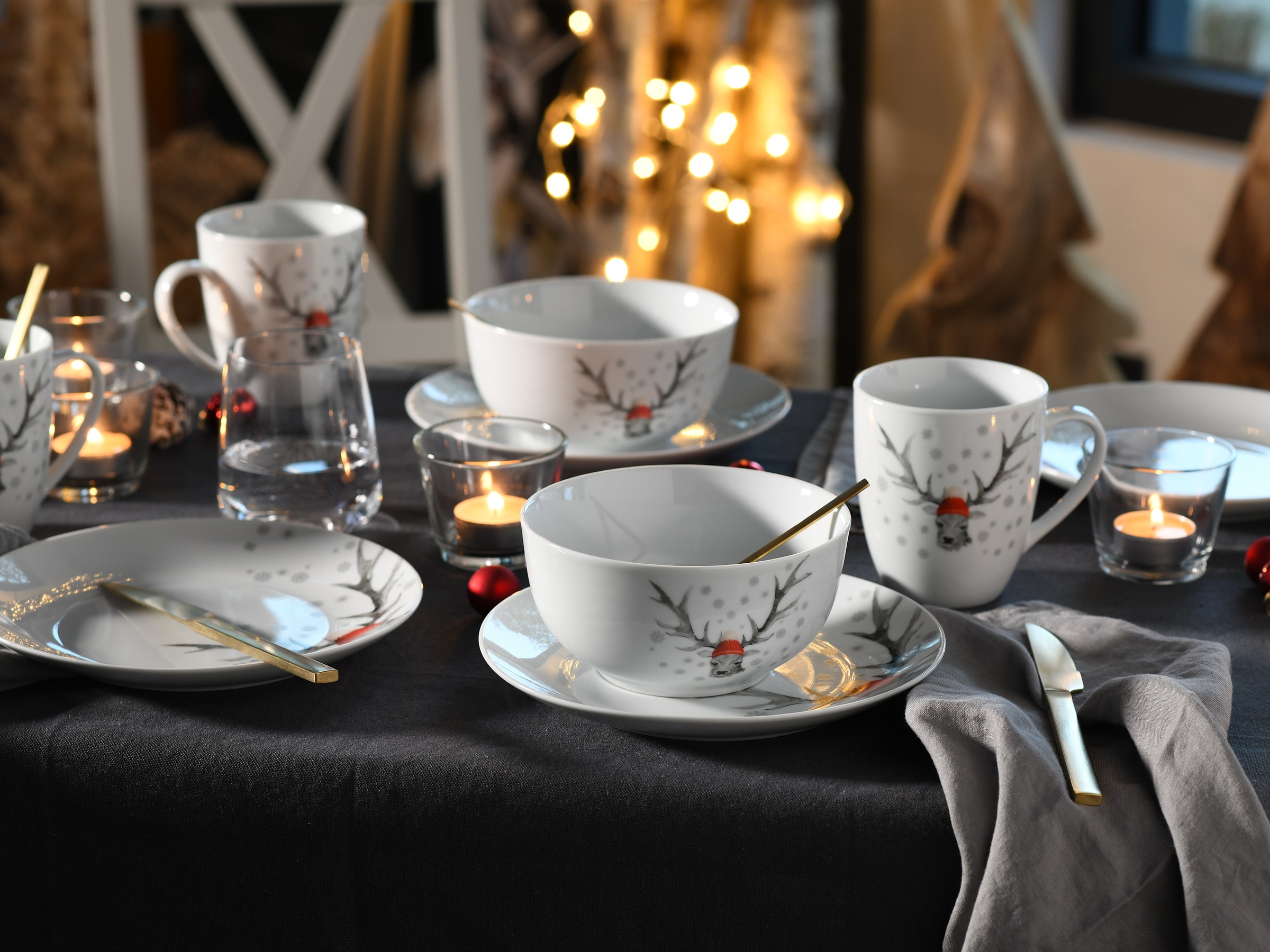 CreaTable Becher »Hirsch, Kaffeebecher, 6-tlg.« Winterdekor, Hirschmotiv