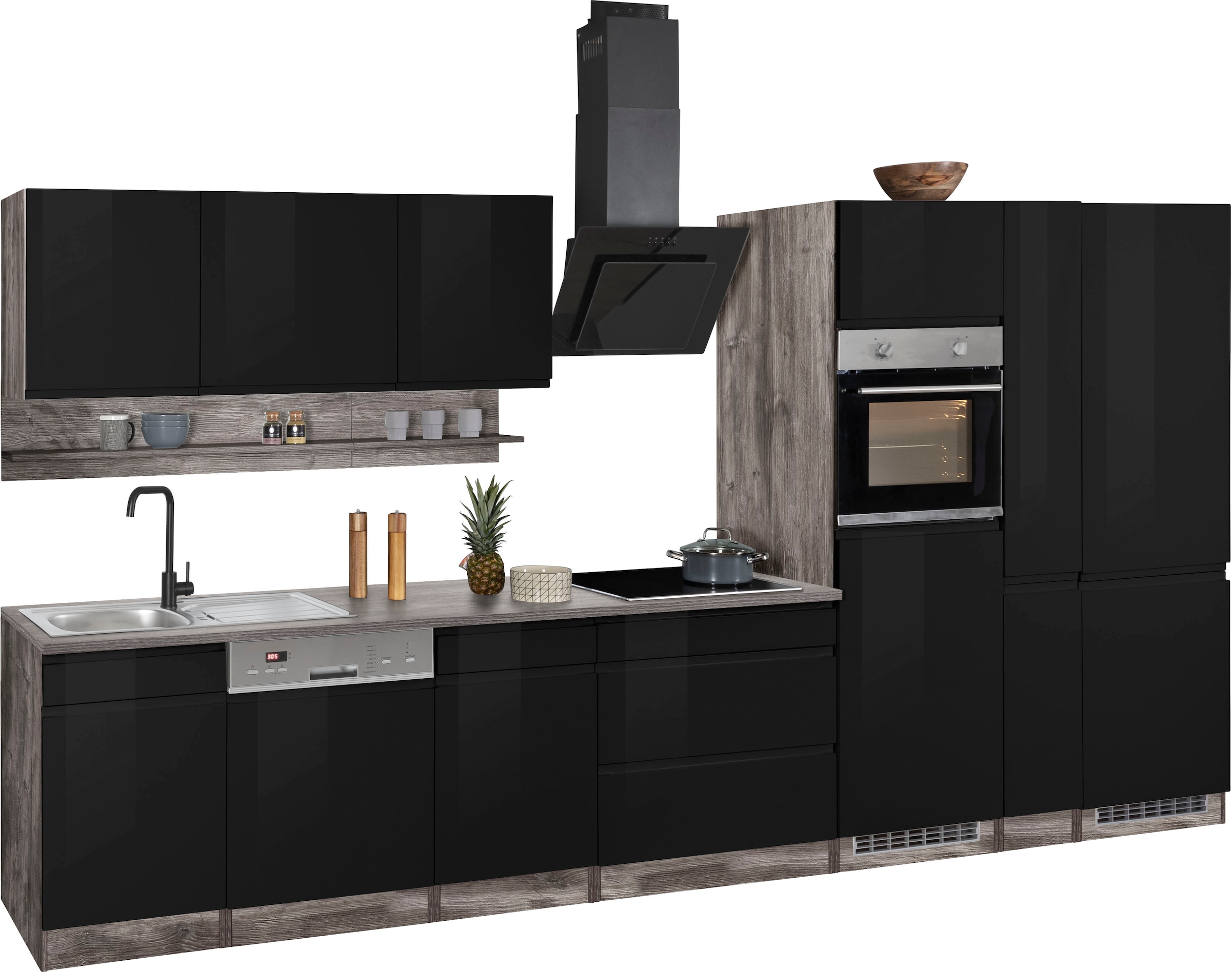 KOCHSTATION Küchenzeile »KS-Virginia«, Breite 390 cm, mit Glaskeramik-oder Induktionskochfeld