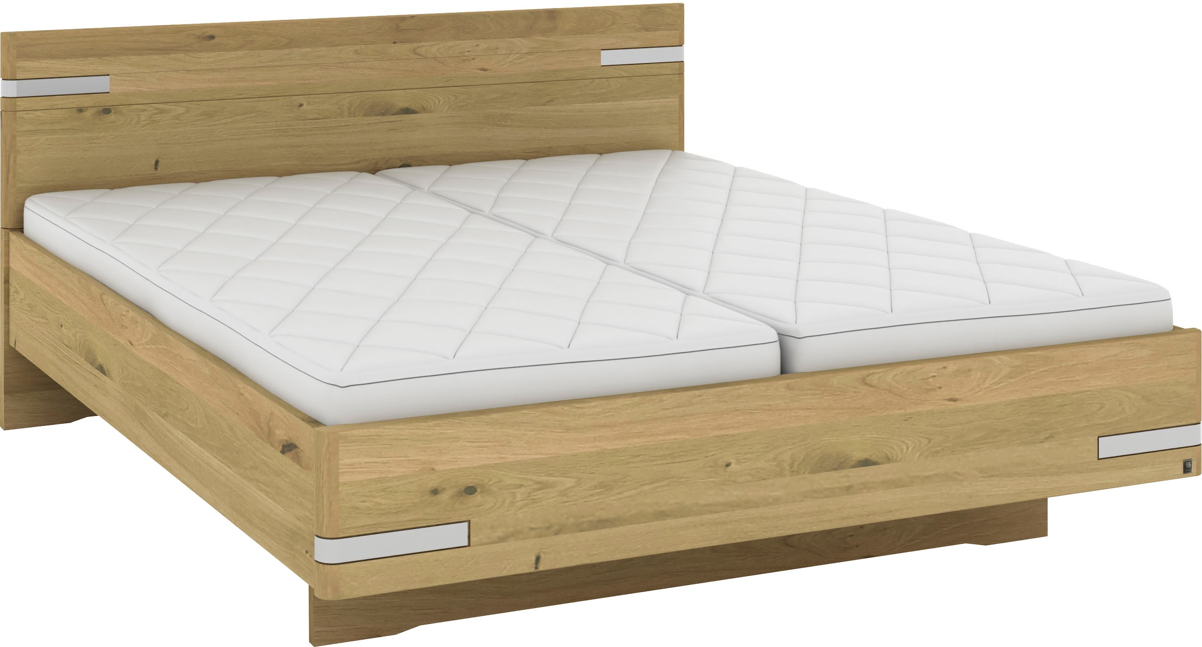 Musterring Holzbett »Savona, Bettgestell, Bettrahmen, teilmassiv Bianco-Eiche«, (Belastbarkeit 220 Kg, 4-fache Liegehöhenverstellung, MADE IN GERMANY), Kopfteil in Bianco-Eiche massiv, Details in Chrom, verschiedene Größen