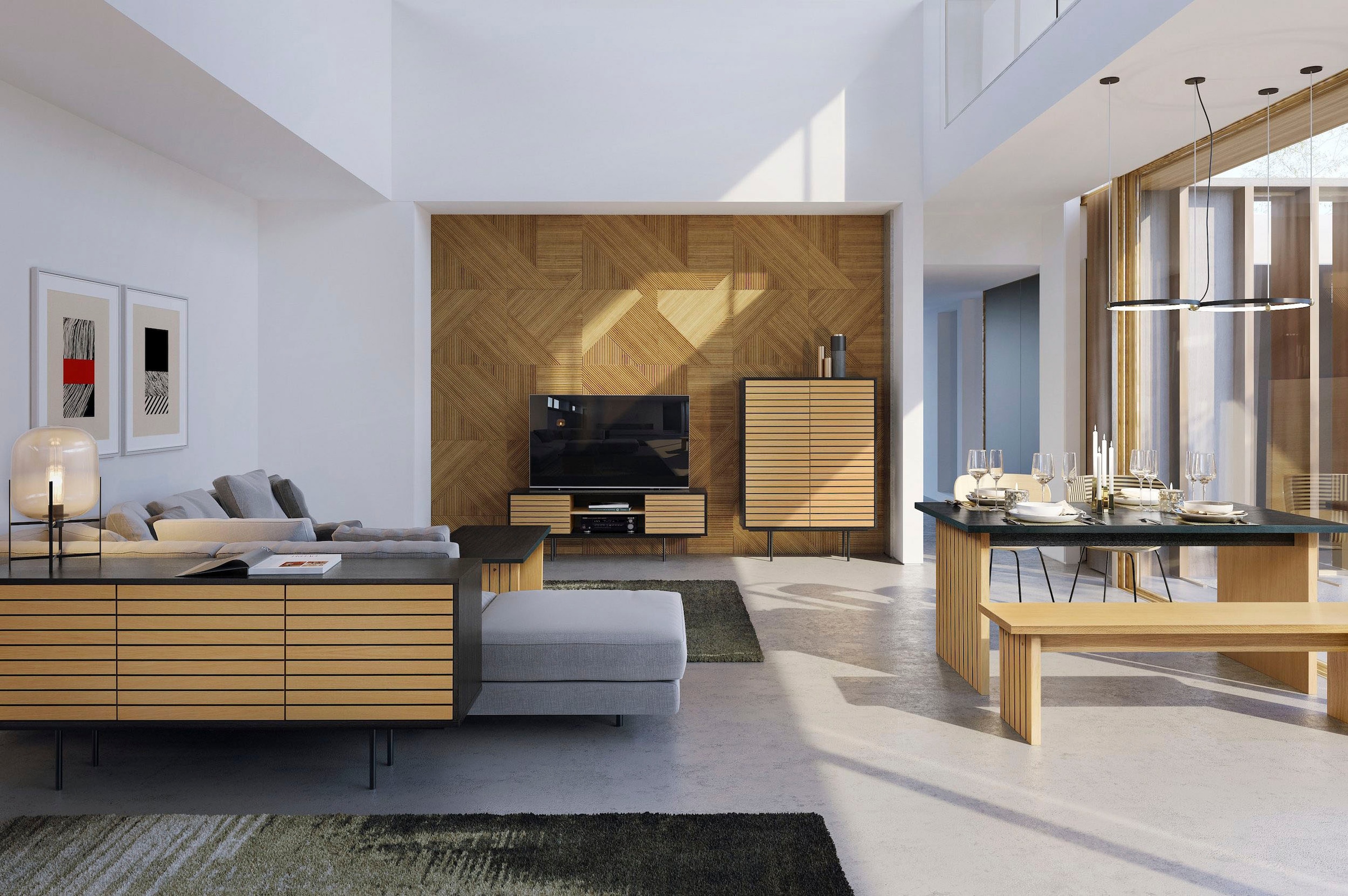 Woodman Bank »Stripe«, im skandinavian Design, Holzfurnier aus Eiche