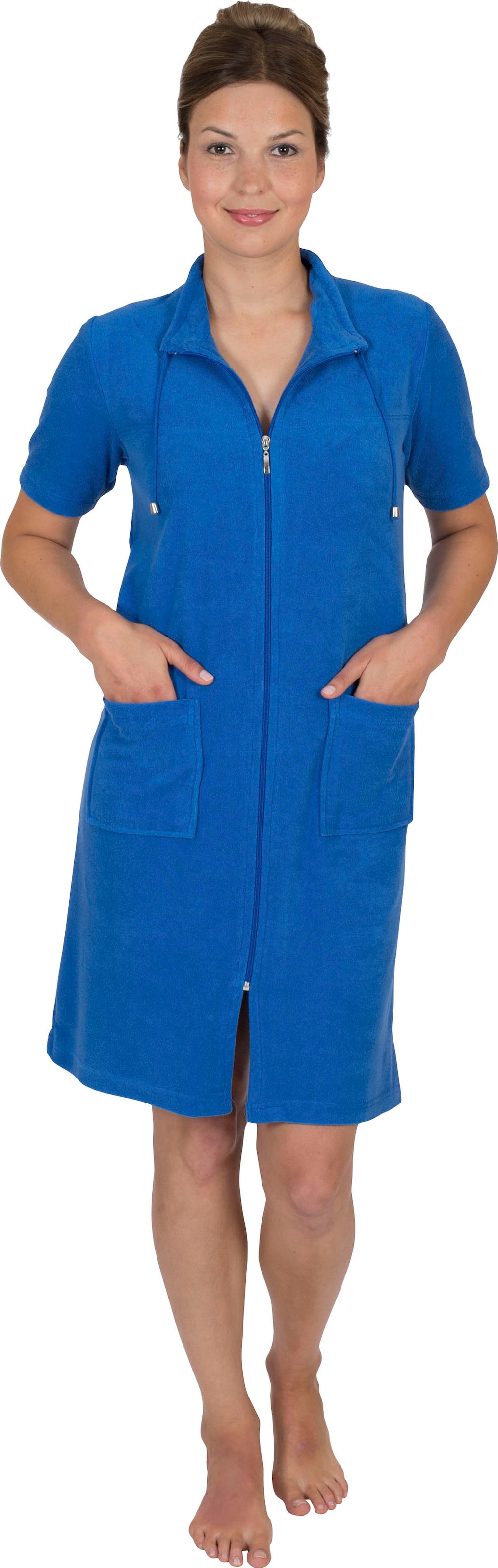 Wewo fashion Damenbademantel »033«, (1 St.), Strandkleid, kurz, mit Reißverschluss, Kragen mit Kordel, Kurzarm