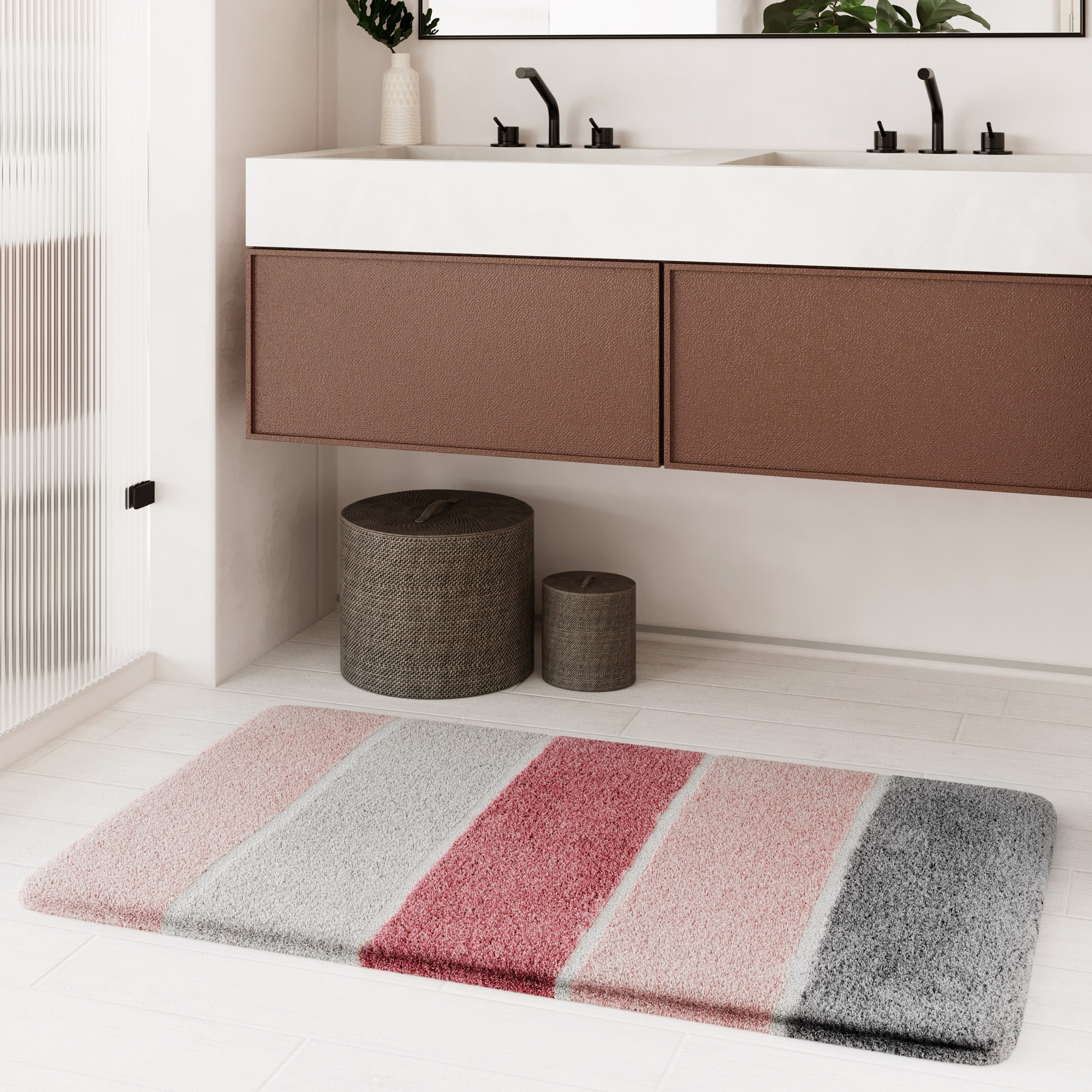 Homie Living Badematte »Rio Marina« Höhe 30 mm rutschhemmend beschichtet fußbodenheizungsgeeignet | schnell trocknend flauschiger Badteppich, modern gestreift, waschbar, Badezimmerteppich