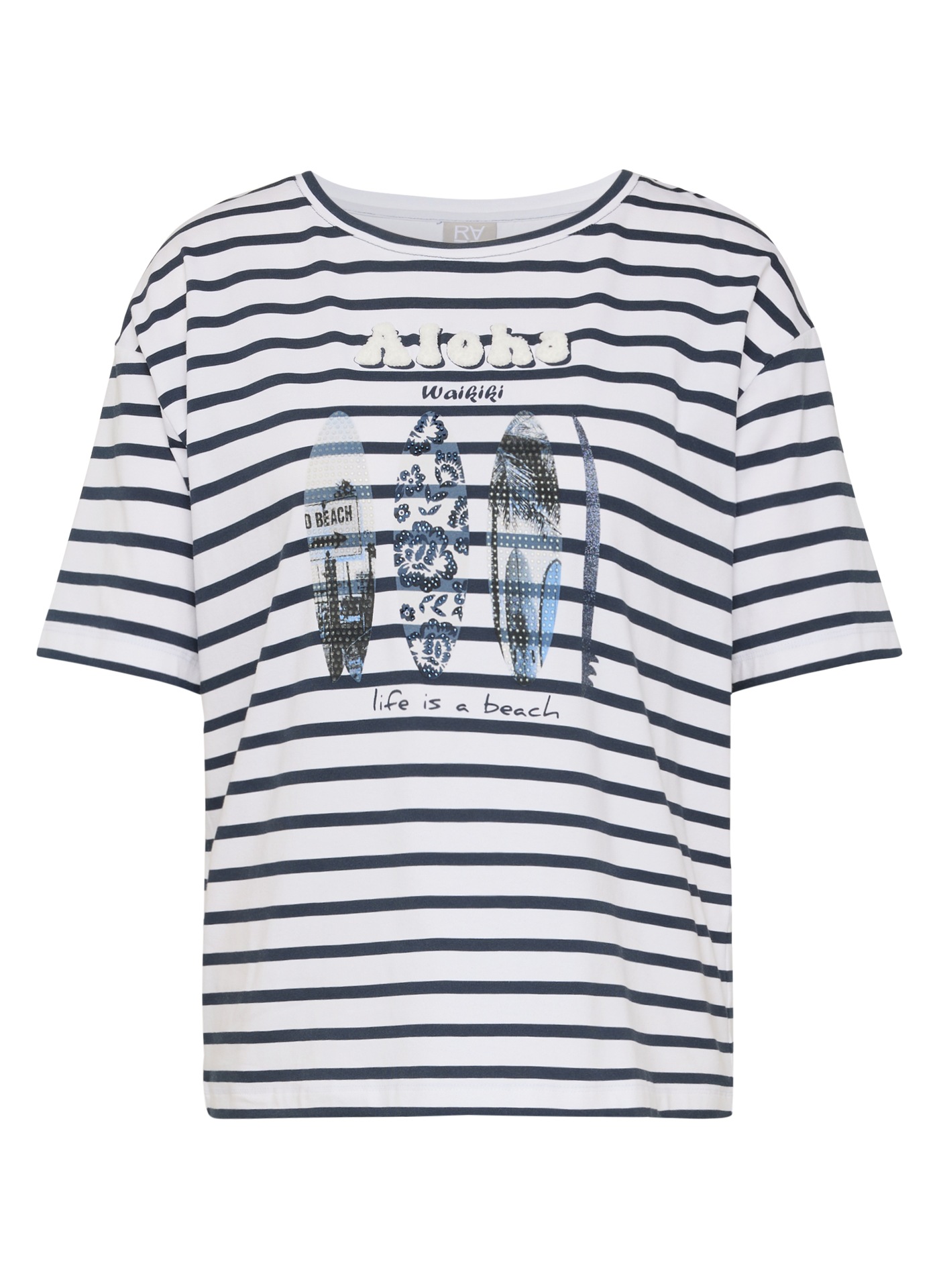 Rabe Kurzarmshirt im Streifen-Design und mit Glitzersteinen