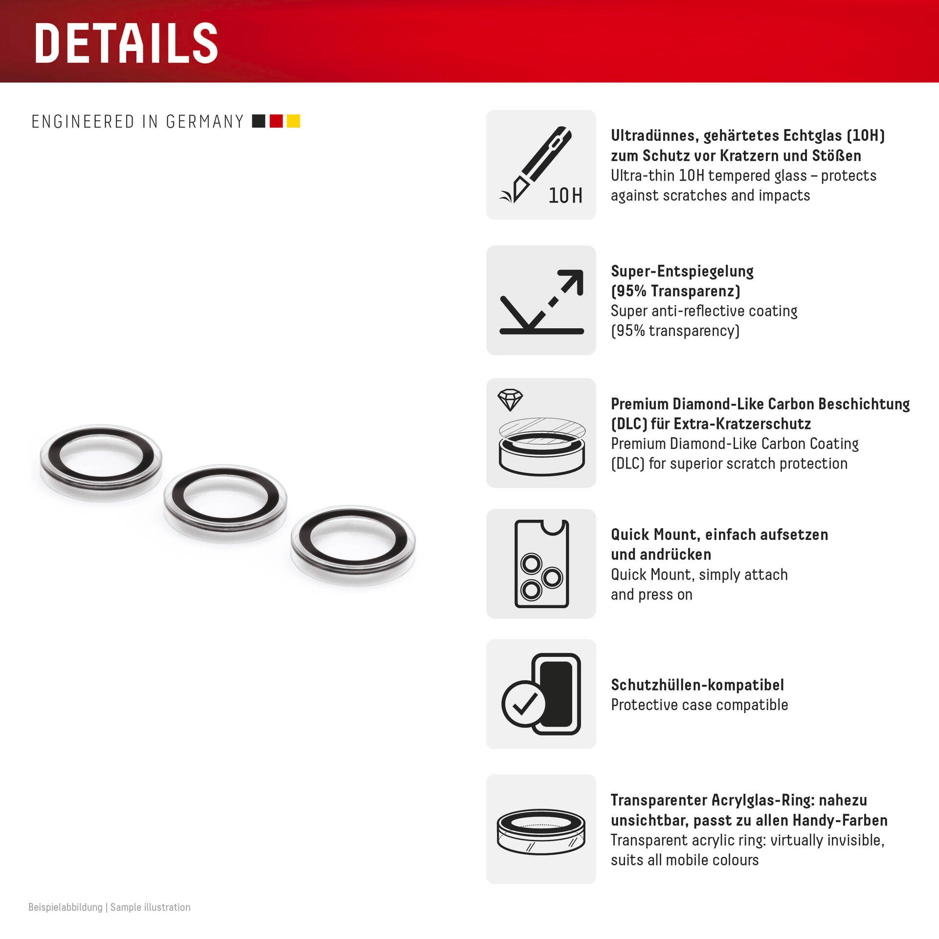 Displex Kameraschutzglas »Camera Lens Glass Single Glass Ring Protector«, für Samsung Galaxy S25, (Packung, 2x Einzellinsen-Schutzringe), Objektivschutz, Kameraschutz, kratz- & stoßfest