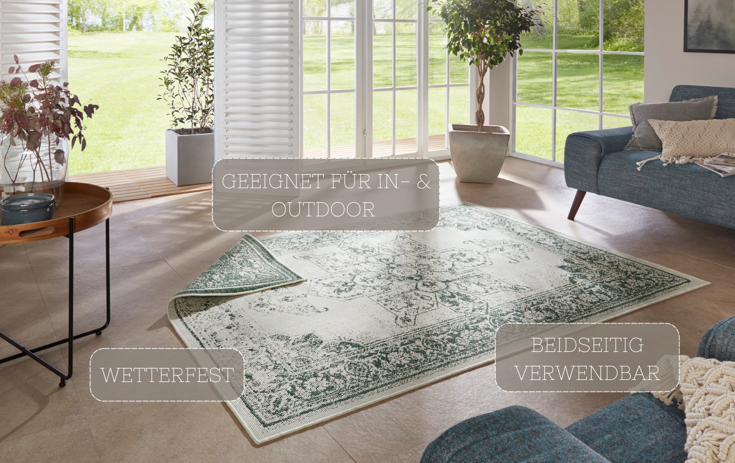 NORTHRUGS Teppich »Borbon Wendeteppich«, rechteckig, 5 mm Höhe, In-& Outdoor, Wetterfest, Balkon, Garten, Wohnzimmer, Wasserfest