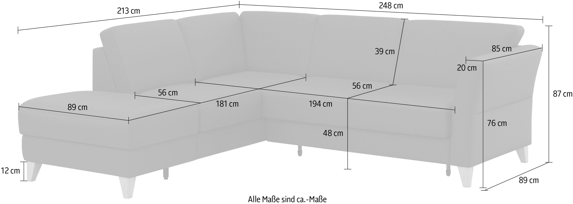 sit&more Ecksofa »Visby L-Form«, Wahlweise mit Bettfunktion und Stauraum, frei im Raum stellbar