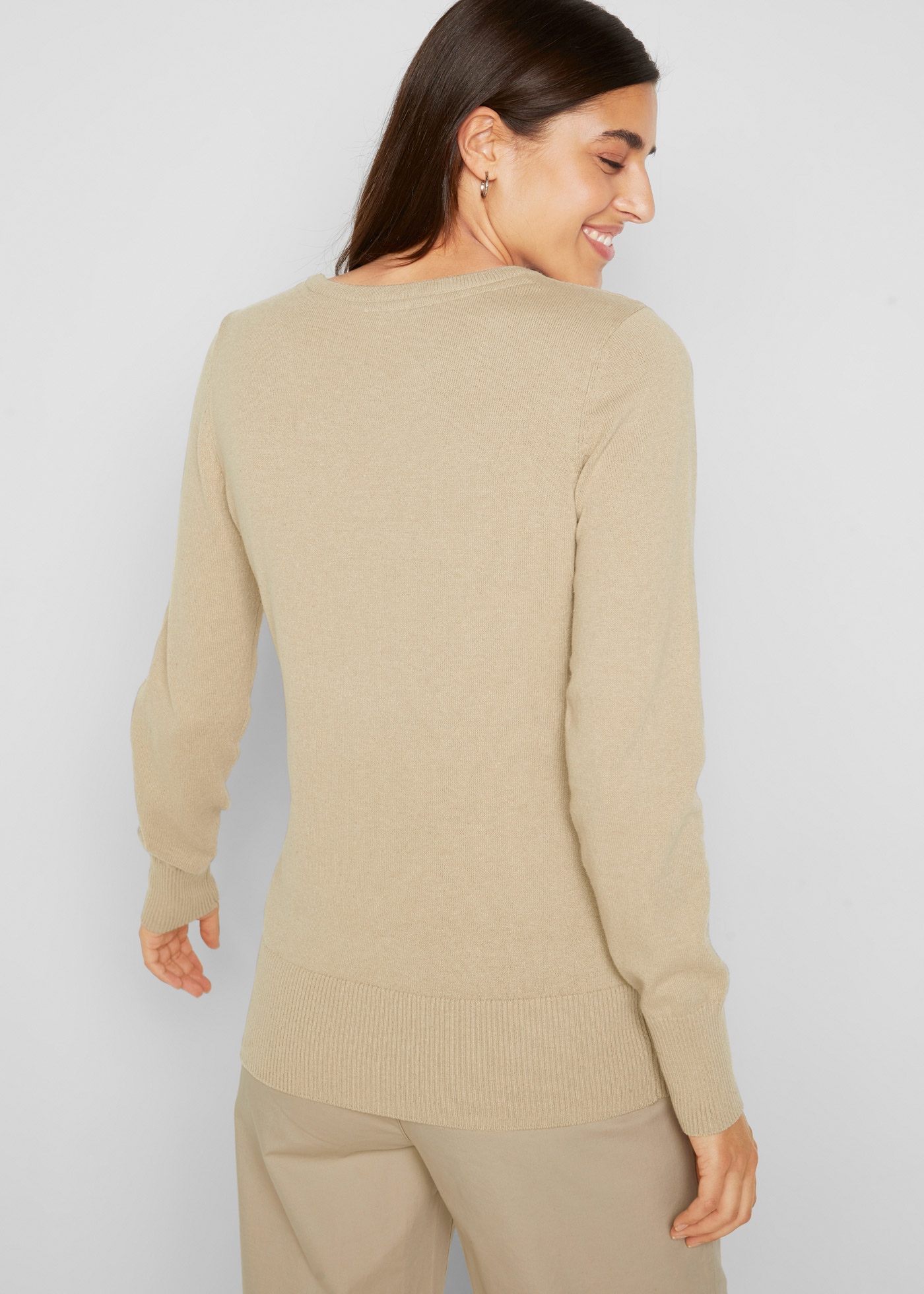 bonprix Strickpullover aus Baumwollmischung, ohne Verschluss und Kragen, Slim Fit Passform