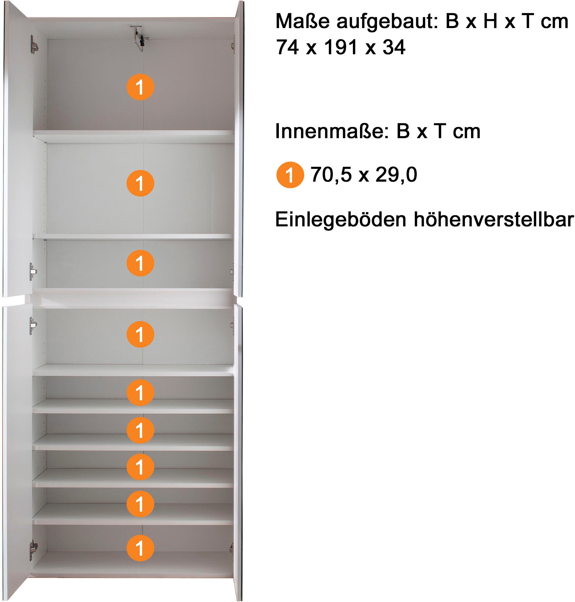 INOSIGN Garderoben-Set »Malcesine«, (3 St.), 3 Mehrzweckschränke mit Spiegelglasfronten - (B/T/H) 222/34/191 cm