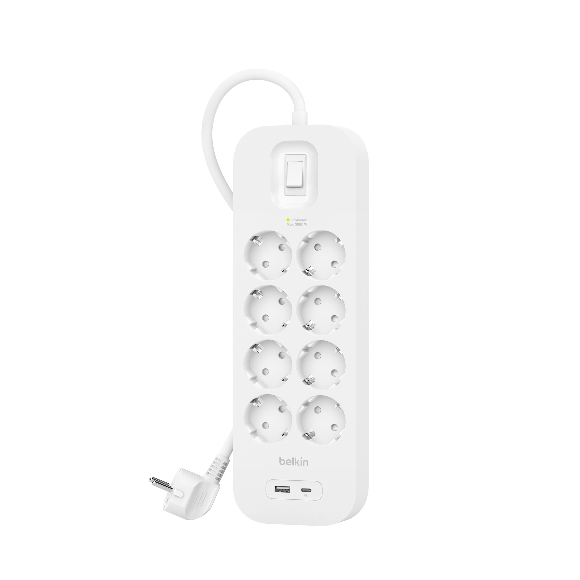 Belkin Steckdosenleiste »8-Fach Steckdosenleiste mit USB-A + USB-C Port, 900J, 18 W, 2 Meter«, 10-fach, (Ein- / Ausschalter Überspannungsschutz Kabellänge 2 m)