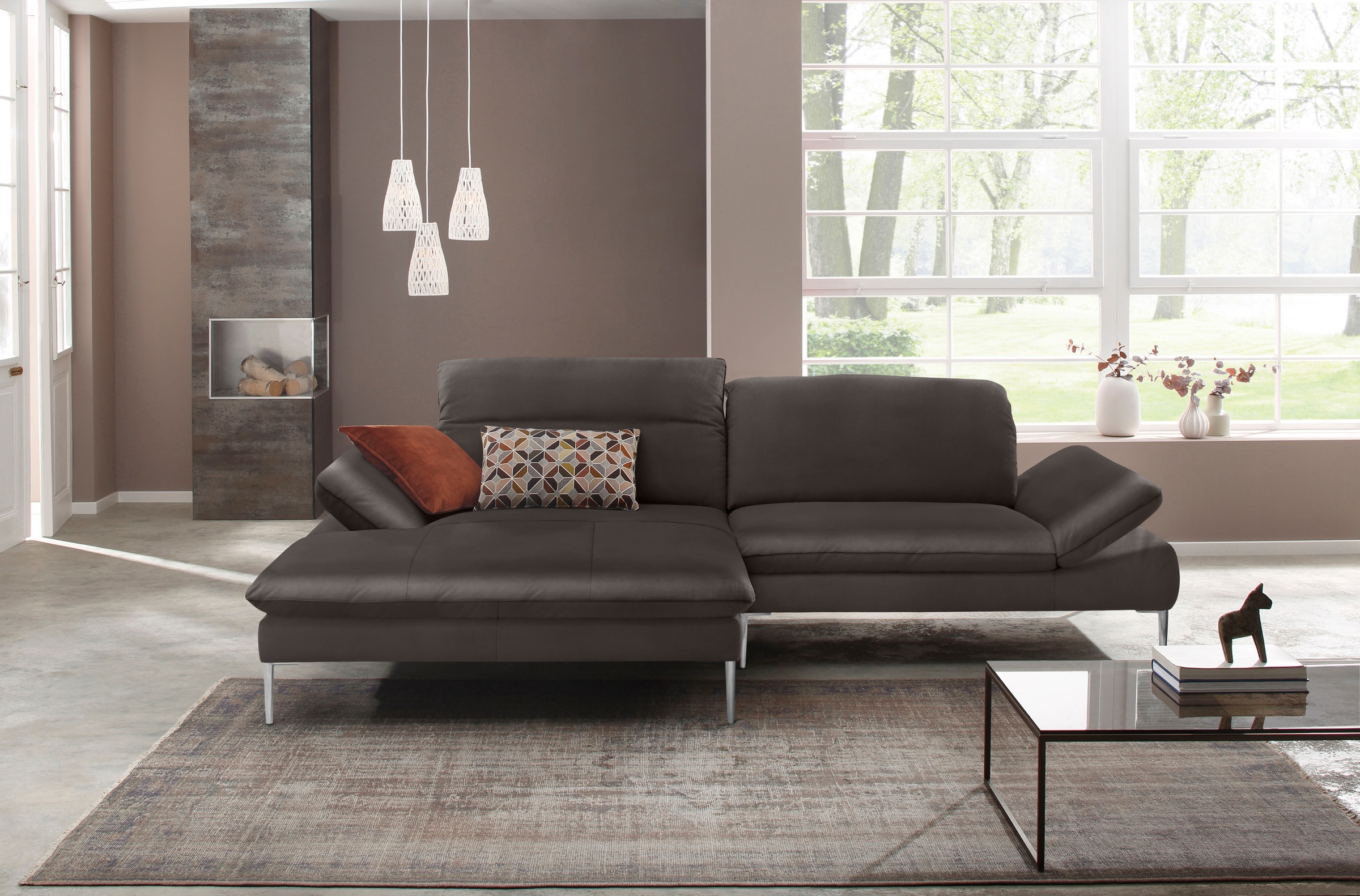 W.SCHILLIG Ecksofa »enjoy&MORE, Designsofa, elegant und bequem, L-Form«, mit Sitztiefenverstellung, Füße Chrom glänzend, Breite 294 cm