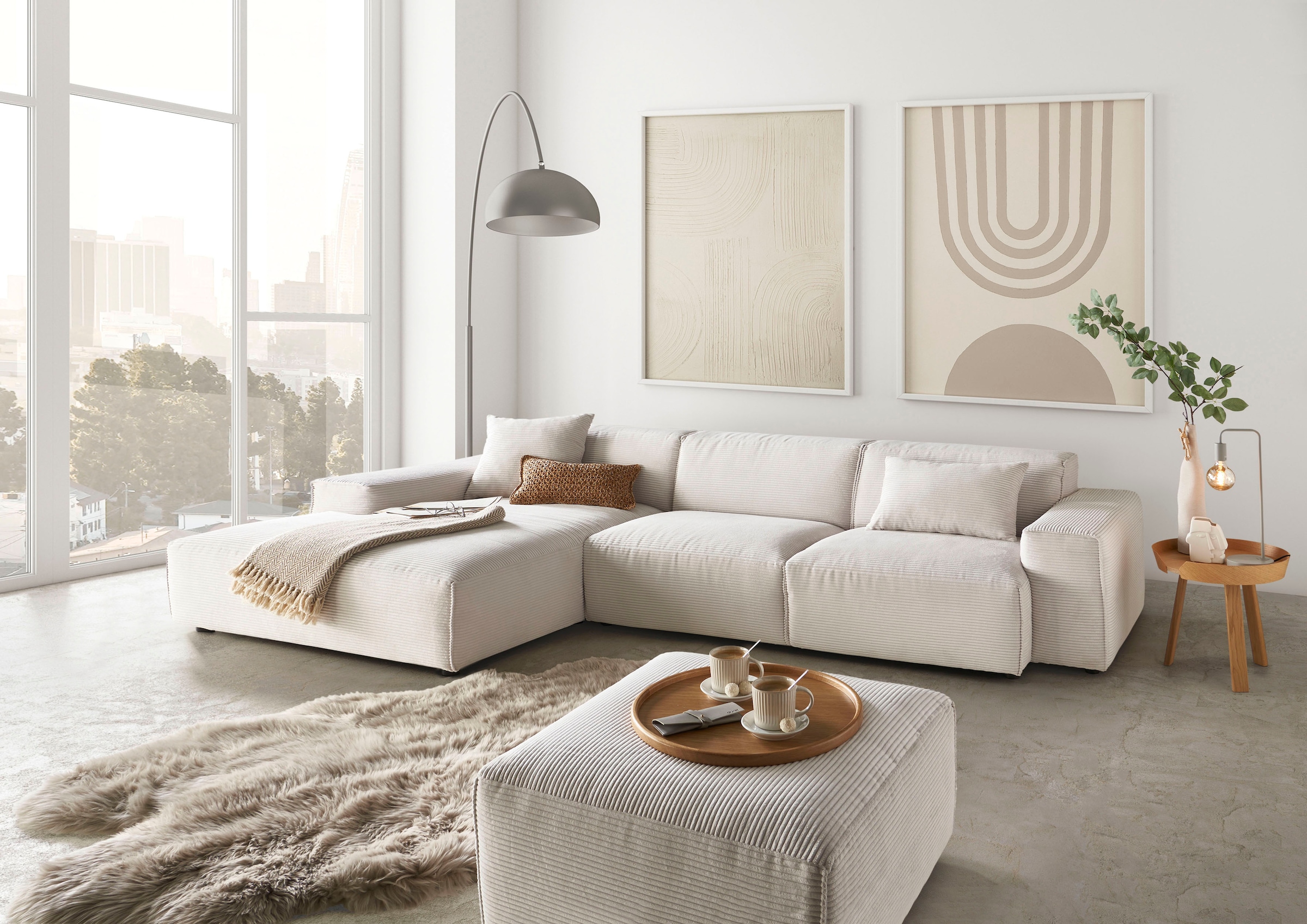 andas Ecksofa »Glimminge auch in Breitcord, Feincord, Bouclé + Easy care-Bezug« L-Form, Breite 294, Zierkissen