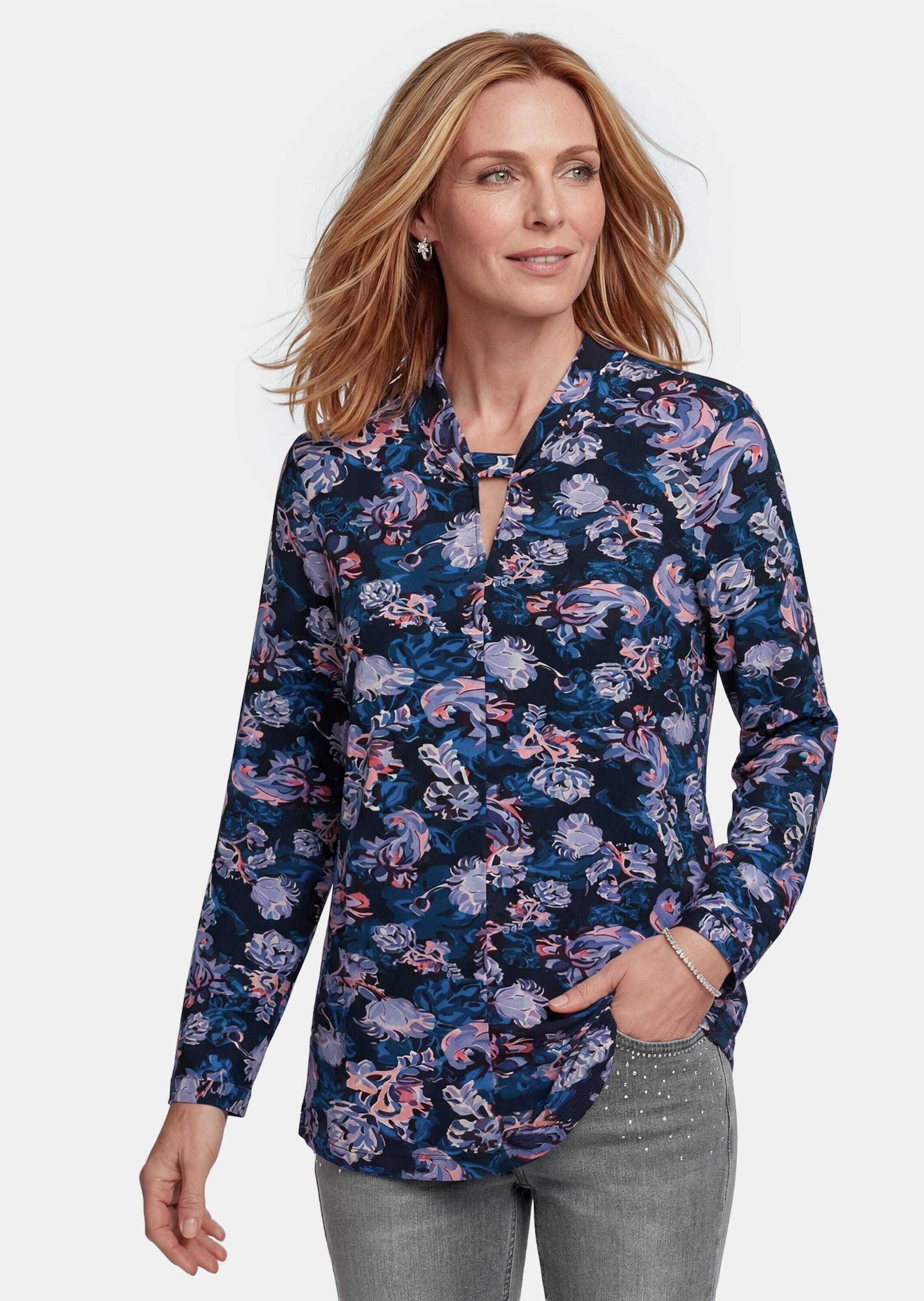 GOLDNER Print-Shirt »Knotenshirt mit Stehkragen« raffinierte Ausschnittlösung