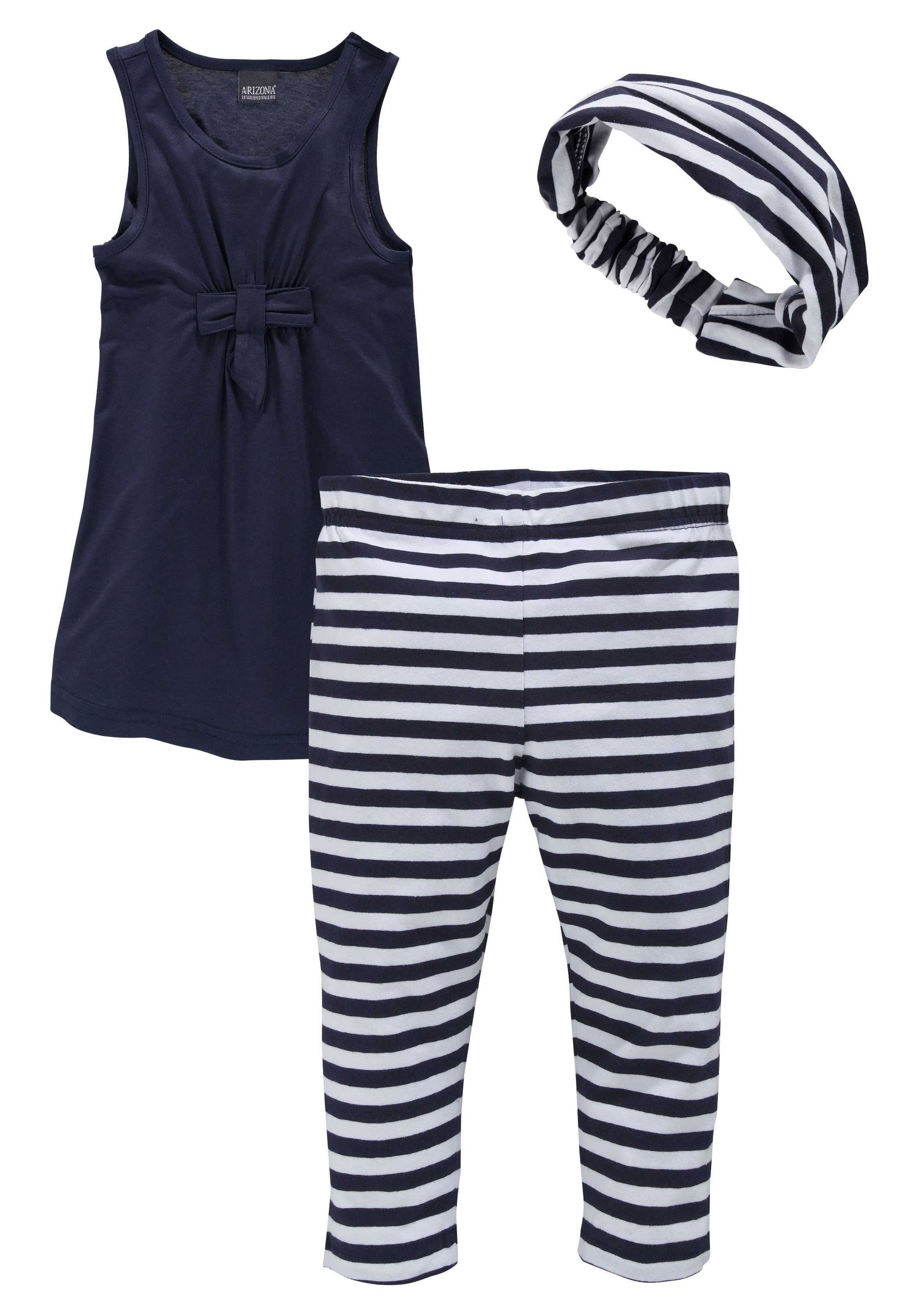 KIDSWORLD Kleid, Leggings & Haarband, (Set, 3 tlg.), Capri und Haarband  maritim geringelt bestellen bei OTTO