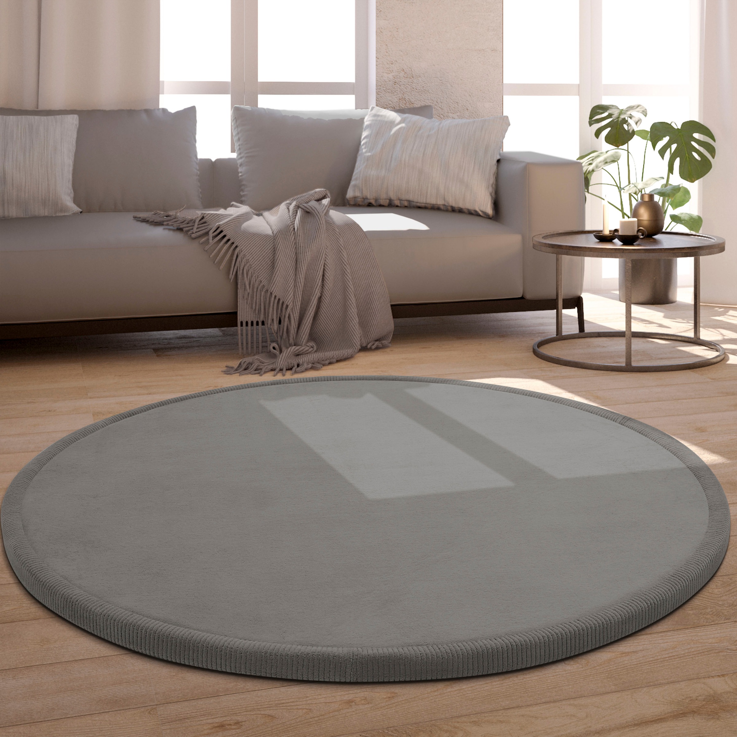 Paco Home Teppich »Tatami 475«, rund, Kurzflor, Uni Farben, mit Memory Foam, waschbar