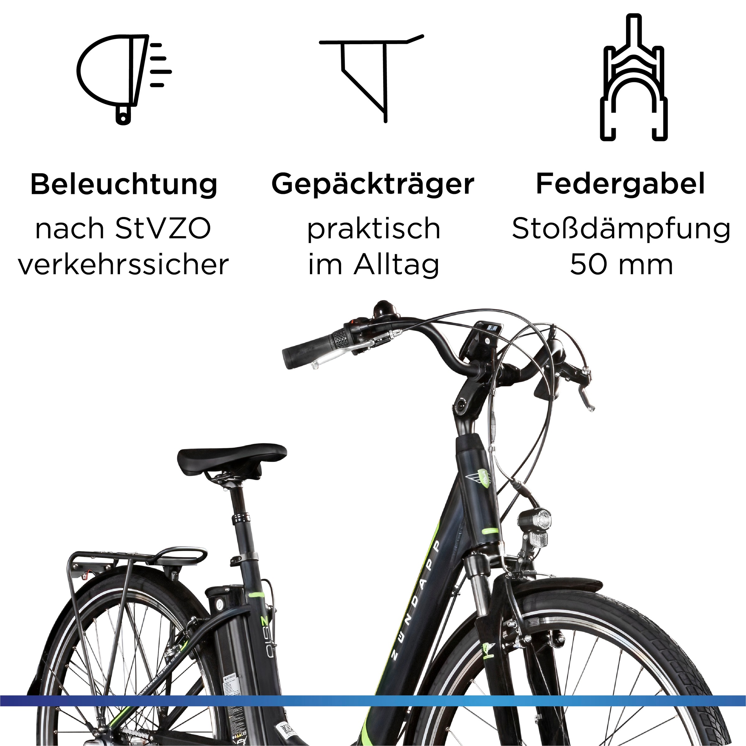 Zündapp E-Bike »Z510«, 3 Gang, Shimano, Nexus SC-3C41, Frontmotor 250 W, (mit Frontkorb), Pedelec, Elektrofahrrad für Damen u. Herren