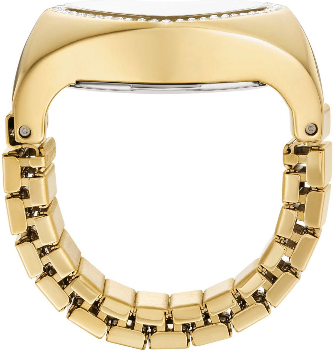 Fossil Uhrenring »WATCH RING HEART«, Quarzuhr, Damenuhr, Herzform, analog, Glassteine, Flexband, Zugband