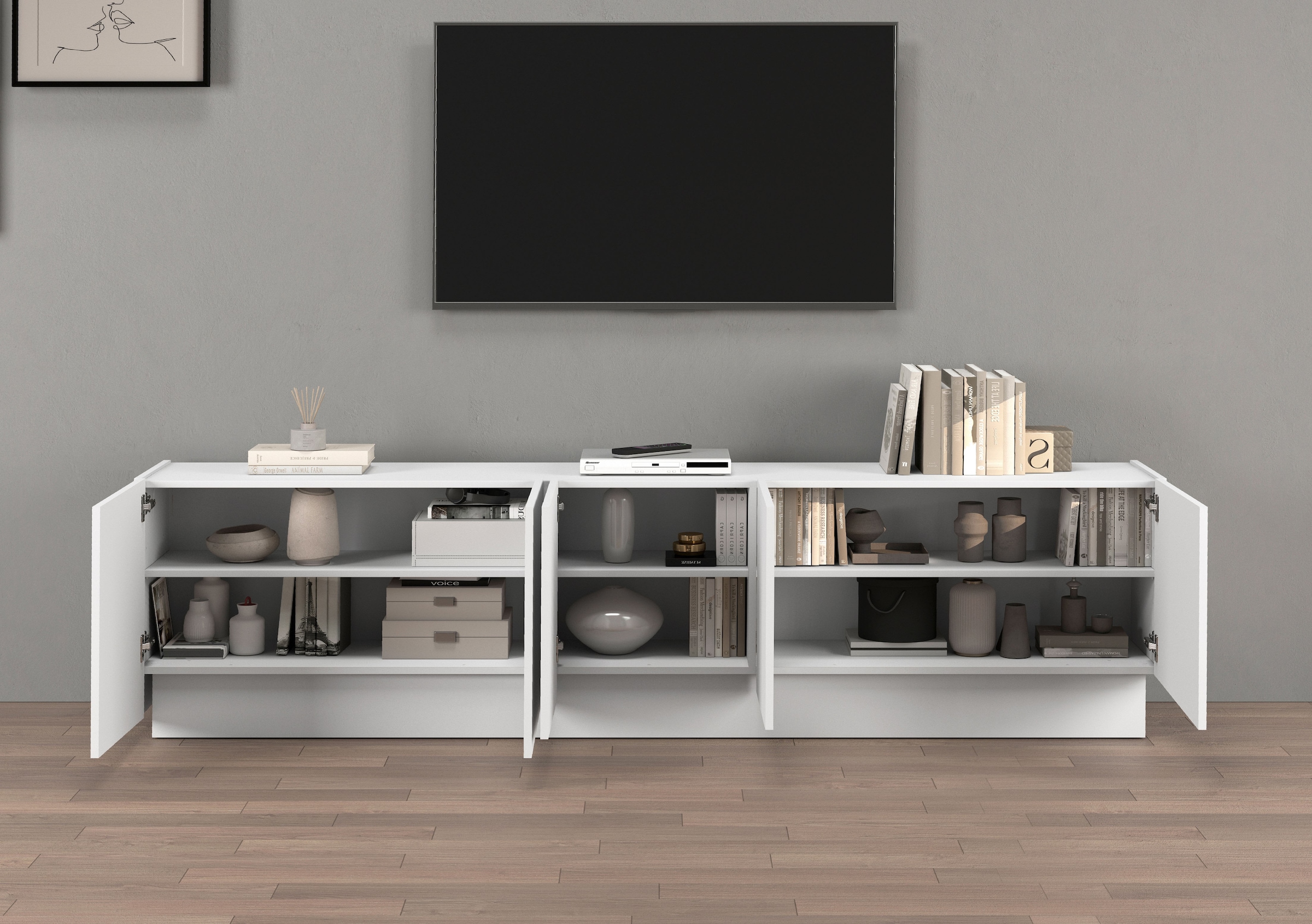 INOSIGN Lowboard »VELA, Höhe 60 cm, Breite 225 cm,Design mit schrägen Türen«, (1 St.), Made in Italy, Maße-B/T/H: 225x35x60, Lowboard, TV-Board, TV-Kommode