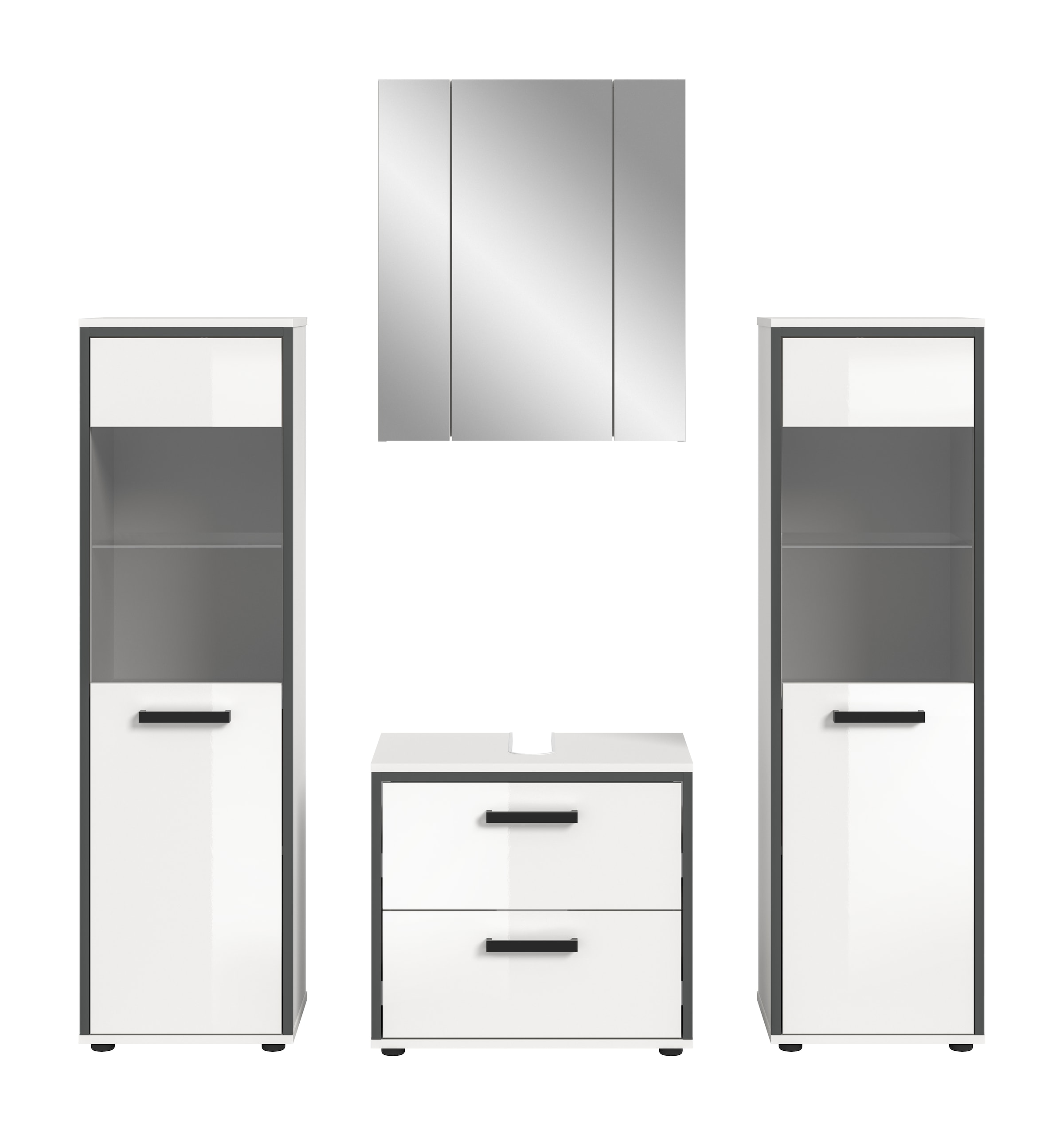 welltime Badmöbel-Set »KAJO, 4-tlg. Badkombination, weiß hochglanz« Set, Set, best. aus:2 Midischränken, 1 WBU, 1 Spiegelschrank, 4 Stk. tlg.