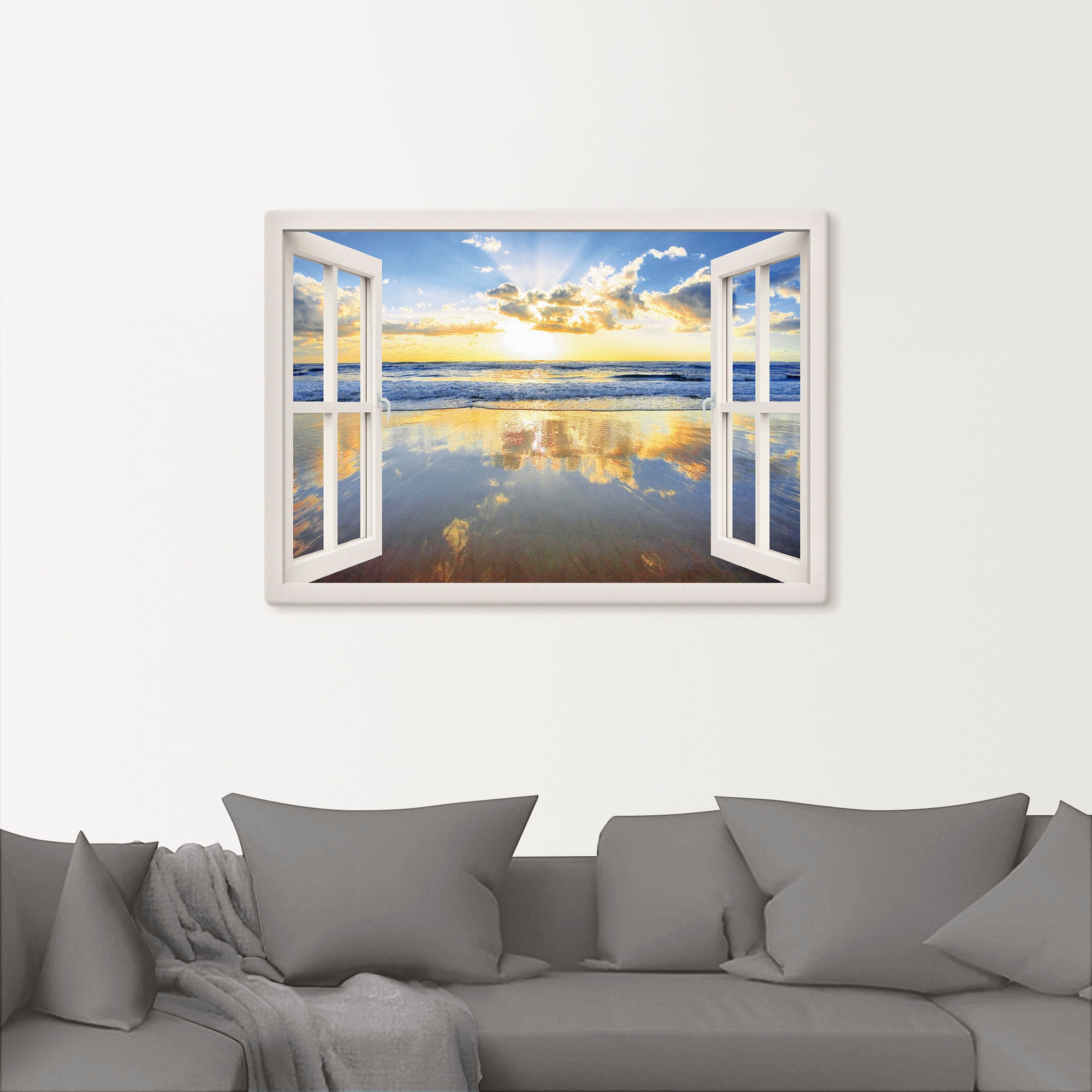 Artland Leinwandbild »Fensterblick Sonnenaufgang Ozean«, Fensterblick, (1 St.), auf Keilrahmen gespannt