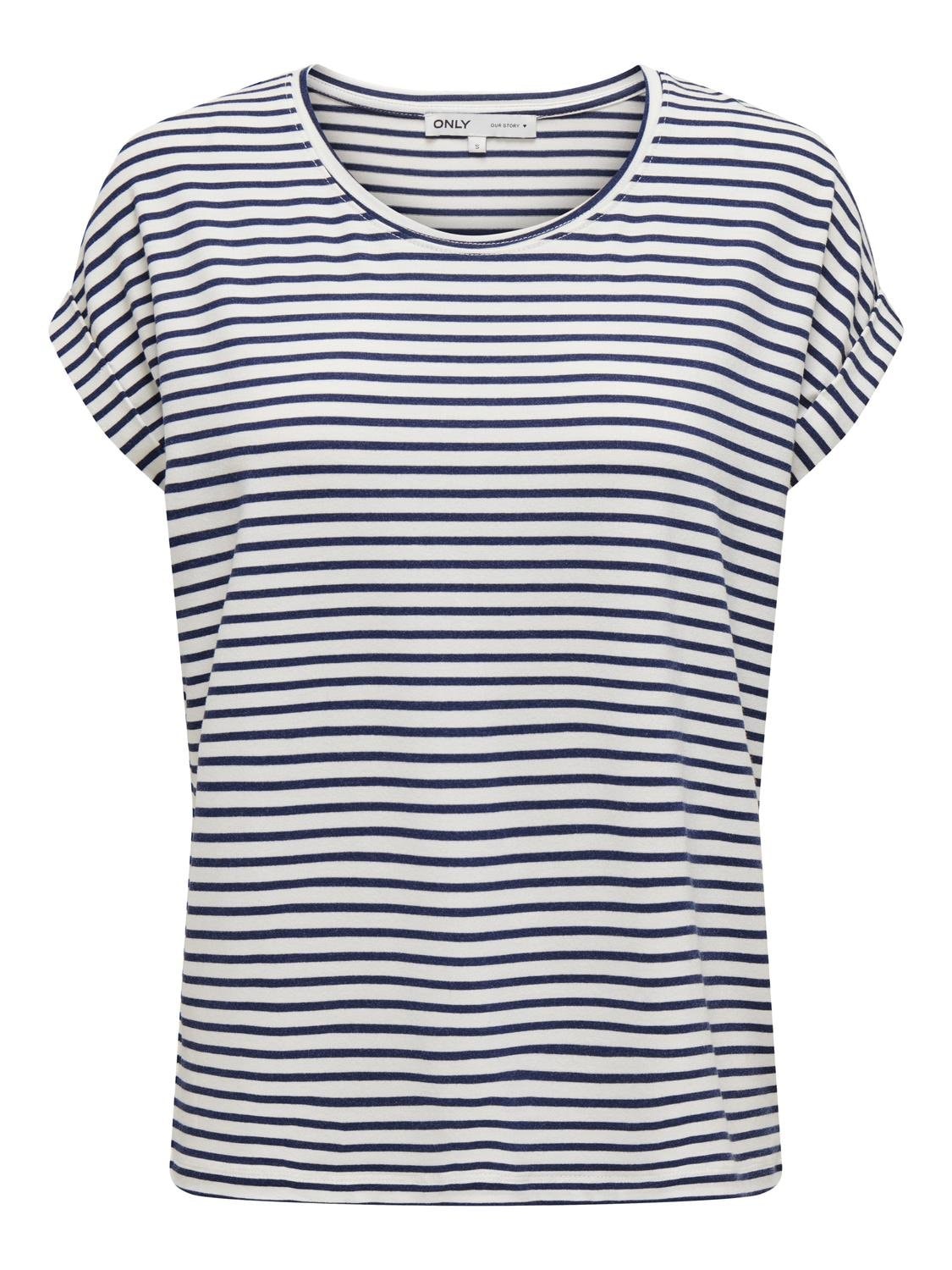 ONLY T-Shirt »ONLMOSTER STRIPE S/S O-NECK TOP JRS NOOS«, mit Aufschlag am Arm