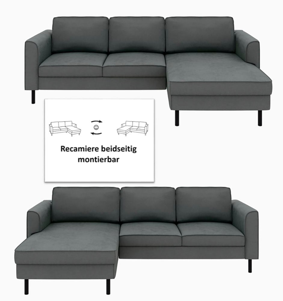 Home affaire Ecksofa »Booster Couch wahlweise mit Schlaffunktion und Bettkasten-auch in Cord«, Recamiere beidseitig montierbar, Sofa in L-Form, 232 cm