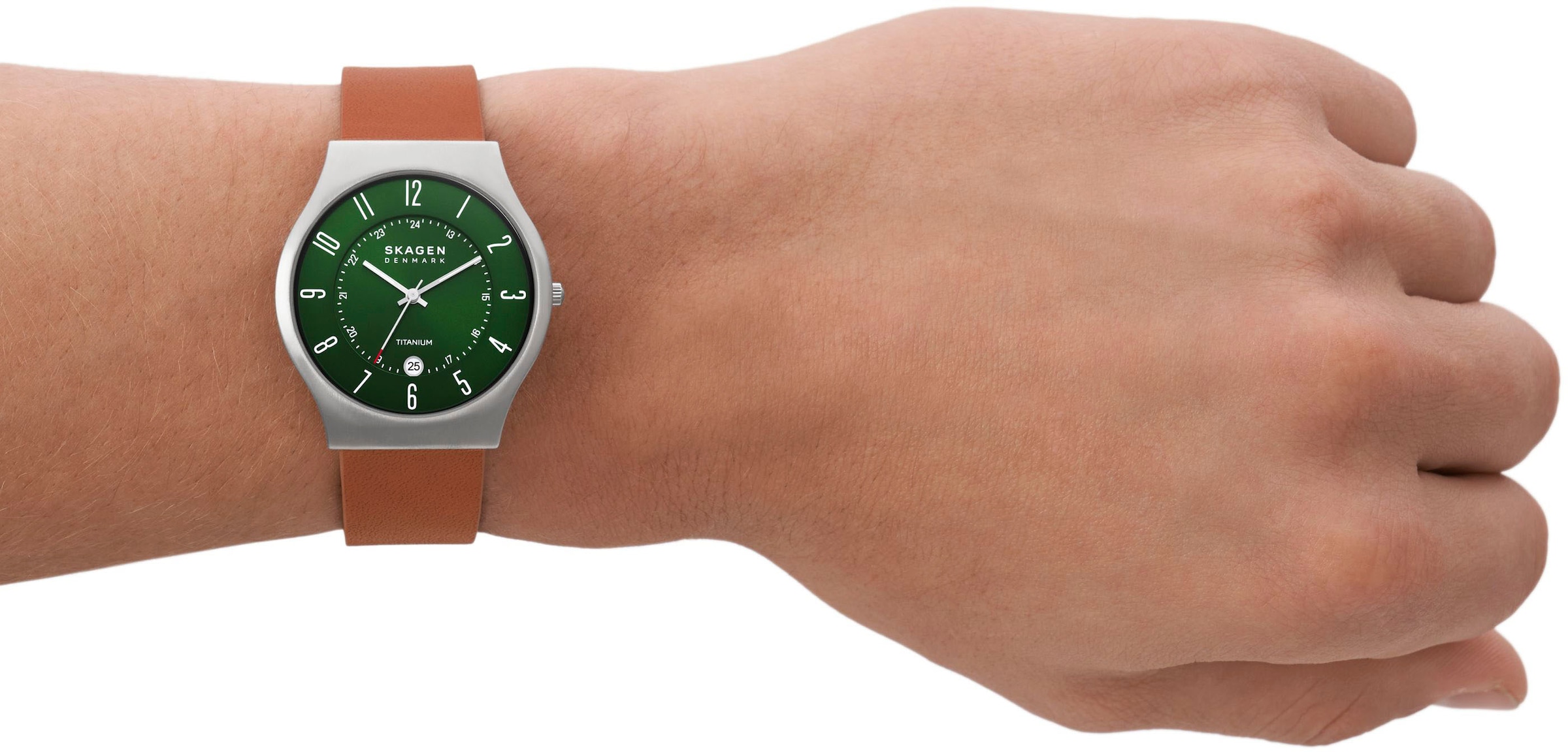 Skagen Quarzuhr »SUNDBY«, Armbanduhr, Herrenuhr, Damenuhr, Datum, Titan, Lederarmband