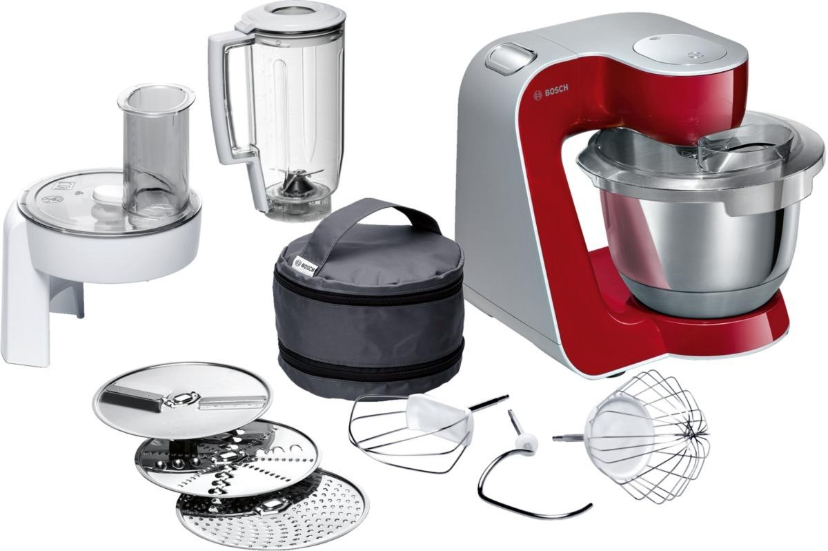 BOSCH Küchenmaschine »MUM5 CreationLine MUM58720«, vielseitig einsetzbar, Durchlaufschnitzler, 3 Reibescheiben, Mixer, deep red/silber