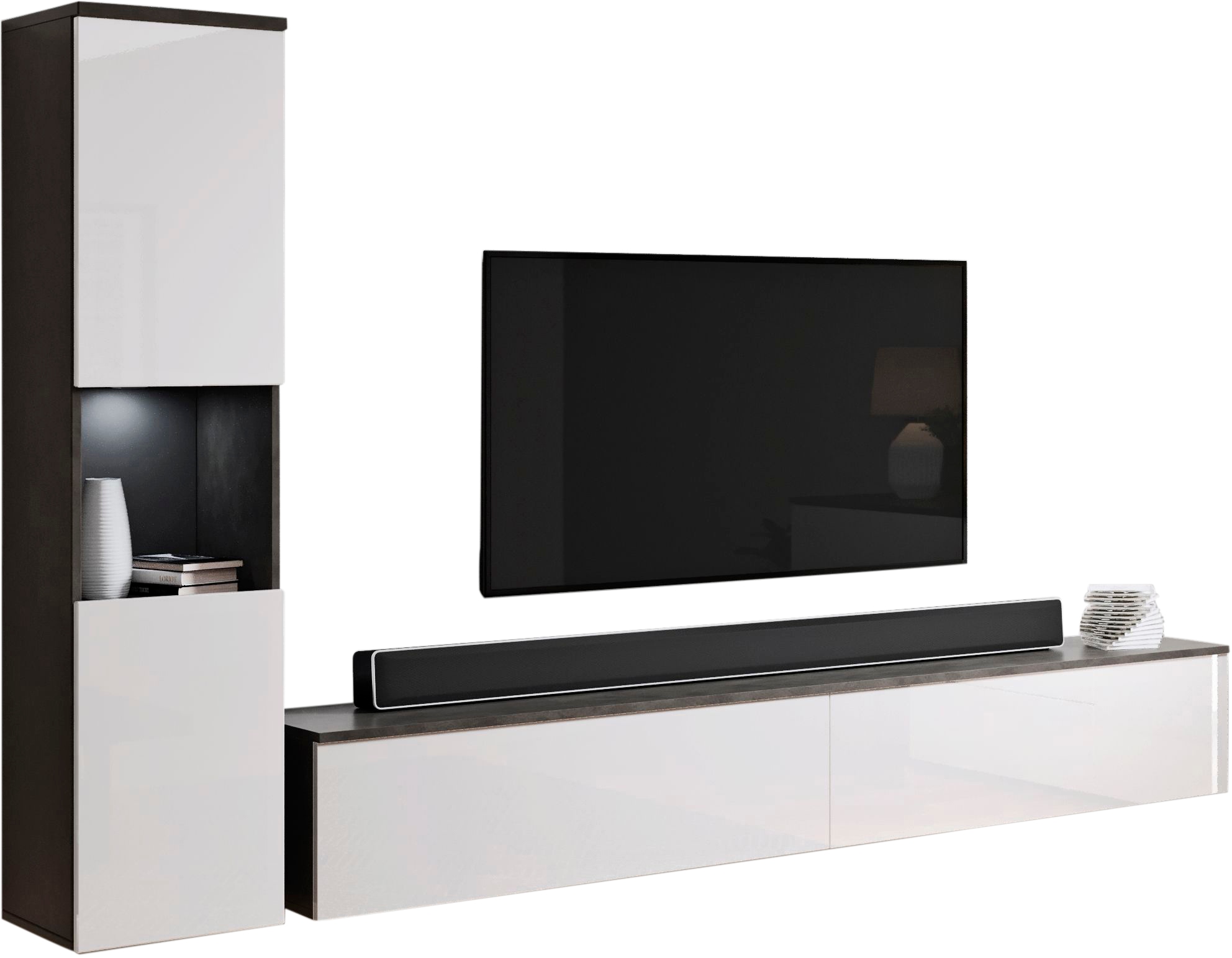 INOSIGN Wohnwand »PARIS«, (Komplett-Set, 3 St.), TV-Wand 220cm breite, grifflose Design, stehend und hängend montierbar