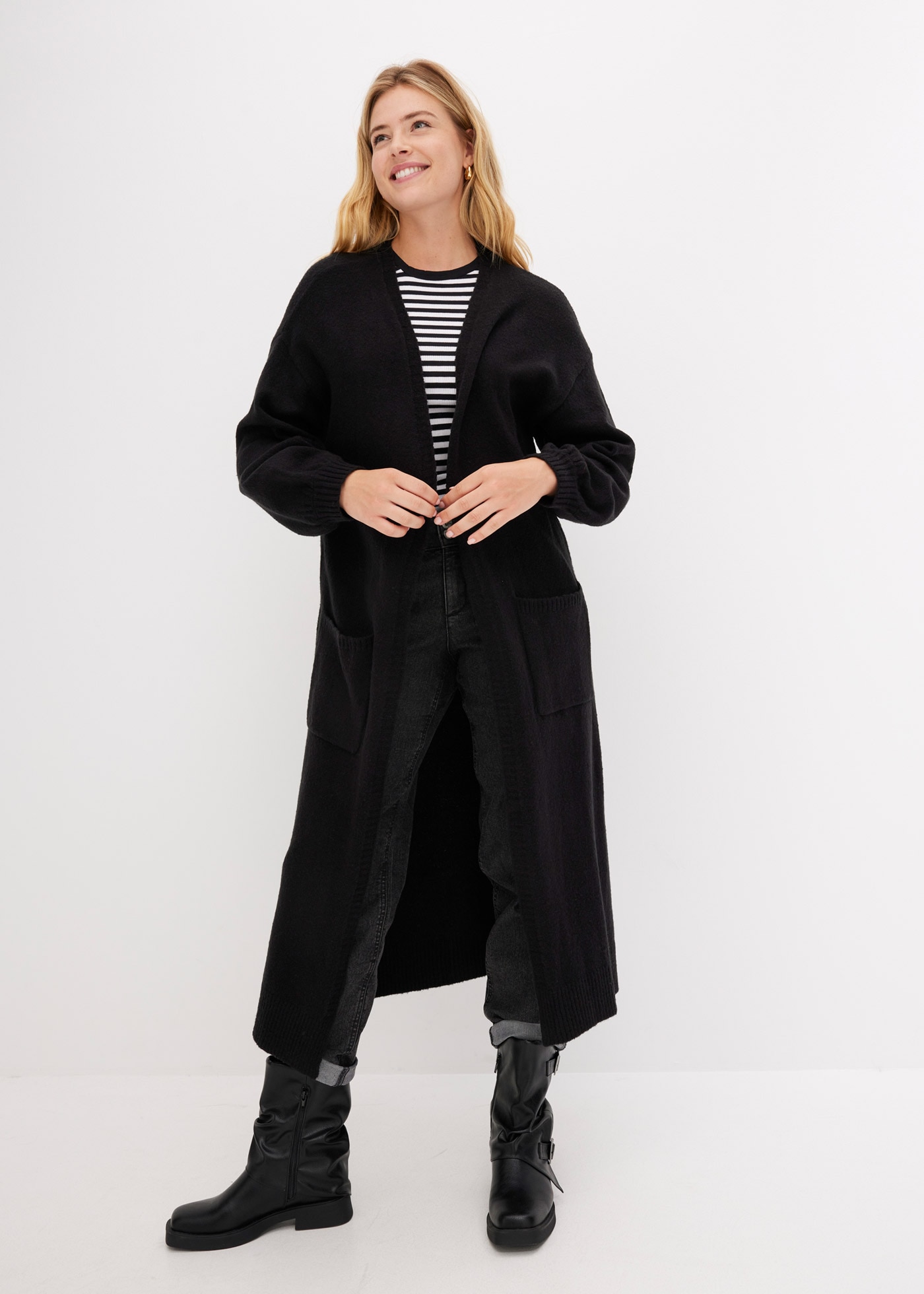 bonprix Strickjacke »Oversize-Strickjacke in Midilänge« weite Passform, Midilänge, aus Polyacryl, Polyester und Elasthan