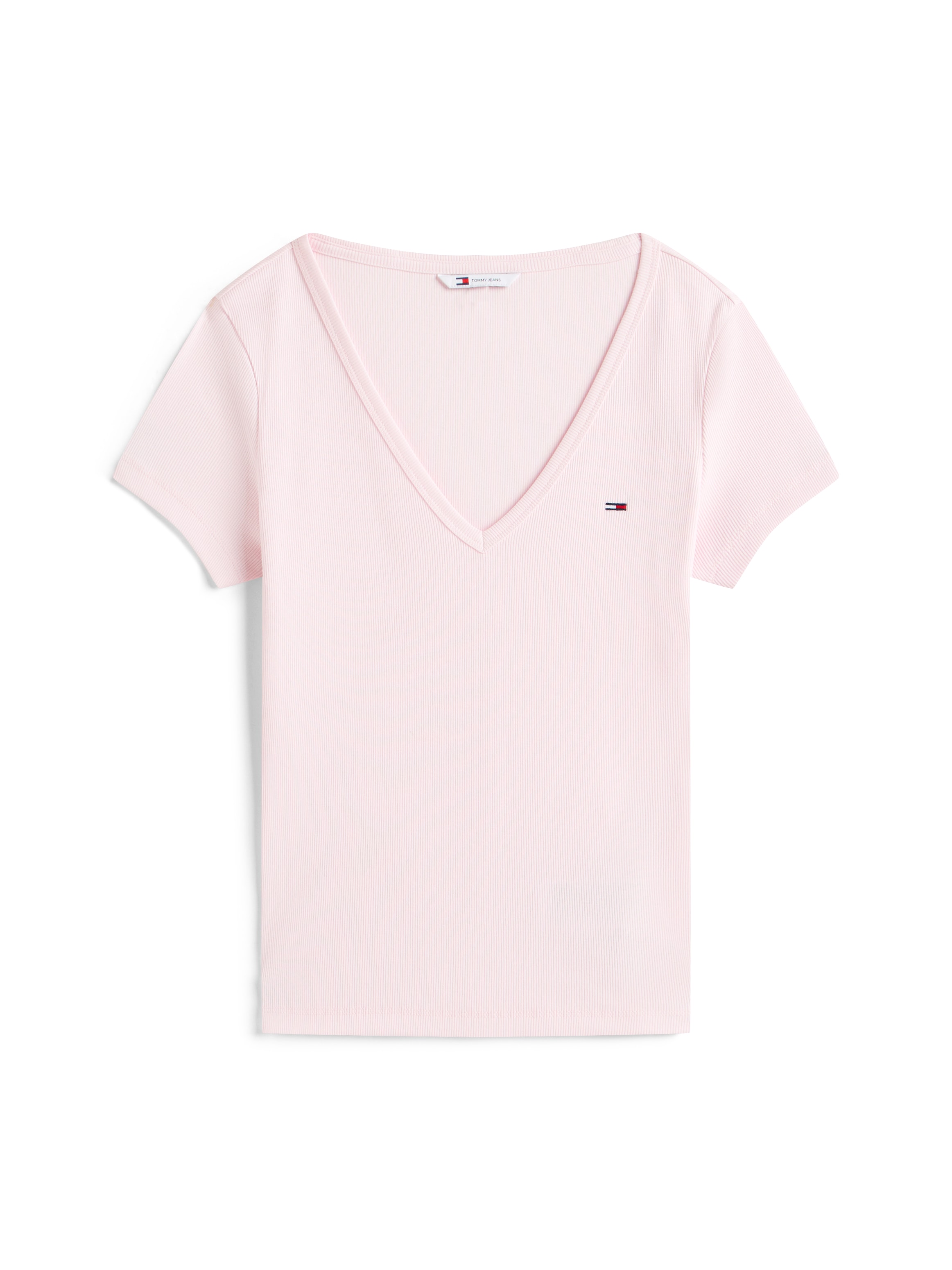 Tommy Jeans Kurzarmshirt »TJW SLIM ESSENTIAL RIB V SHORT SLEEVE« mit gerippter Struktur, V-Ausschnitt, Slim Fit