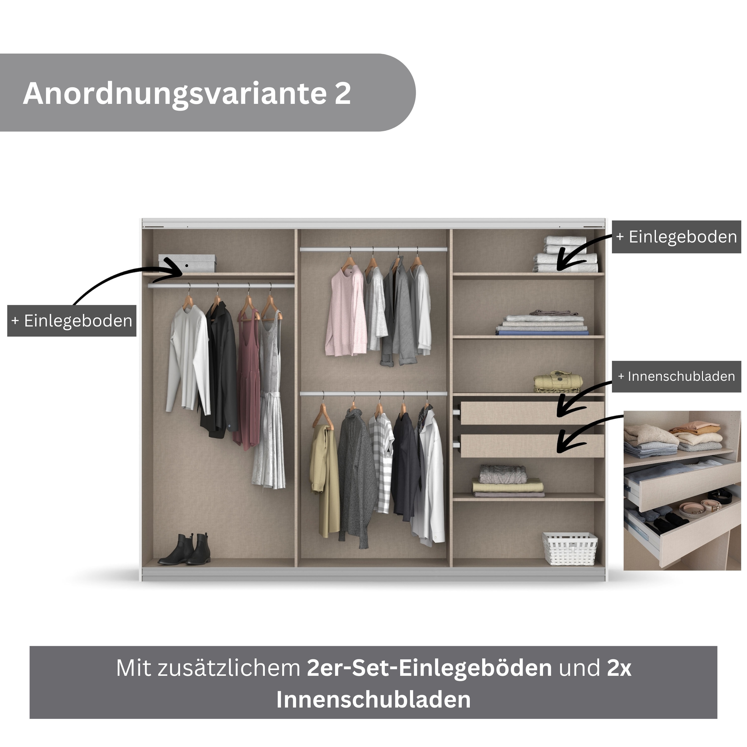 rauch Schwebetürenschrank Koluna, mit Spiegel, inkl. 2 Innenschubladen sowie extra Böden