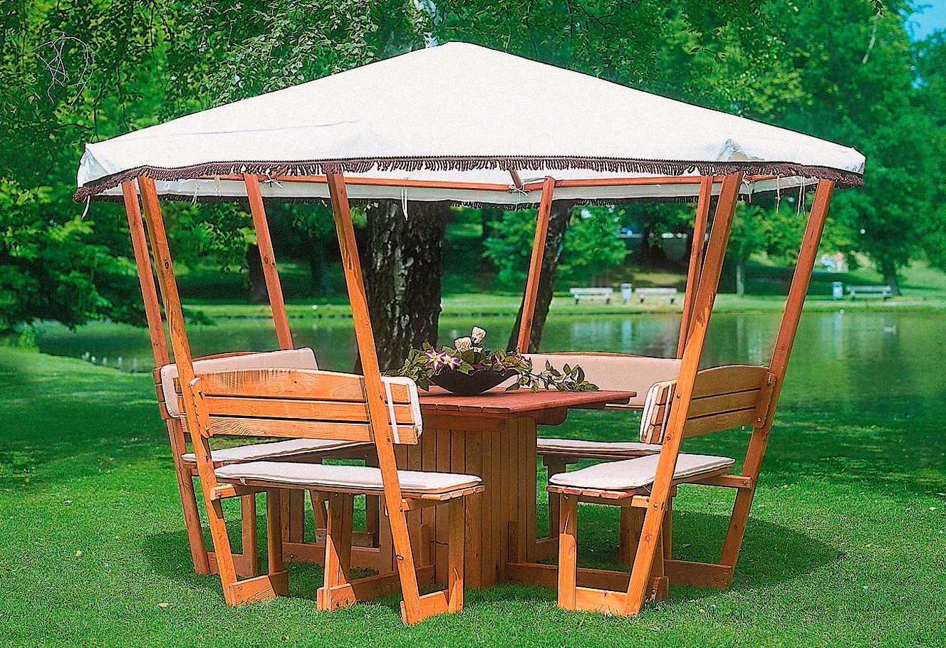 Holzpavillon »Rosenheim«, (Set), BxT: 304x304 cm, inkl. Sitzgruppe