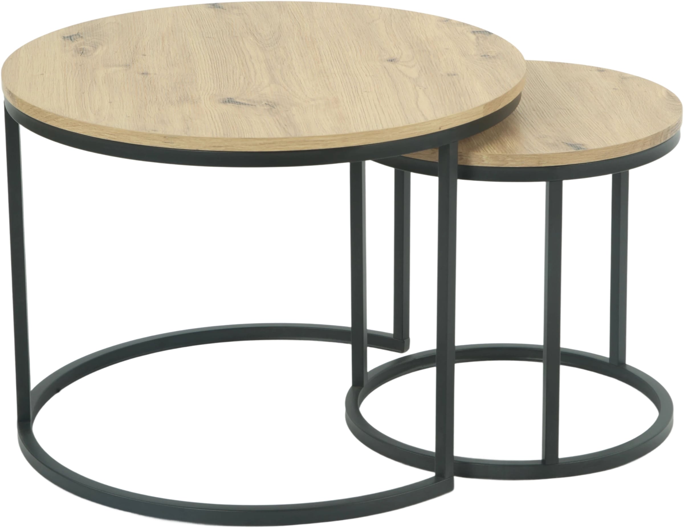 TOM TAILOR Couchtisch »LINDAU«, (Set, 2 St., 2er Set), 2er Set,Tischplatten rund,MDF,Eicheoptik,Metallgestell,Dia 60+40cm