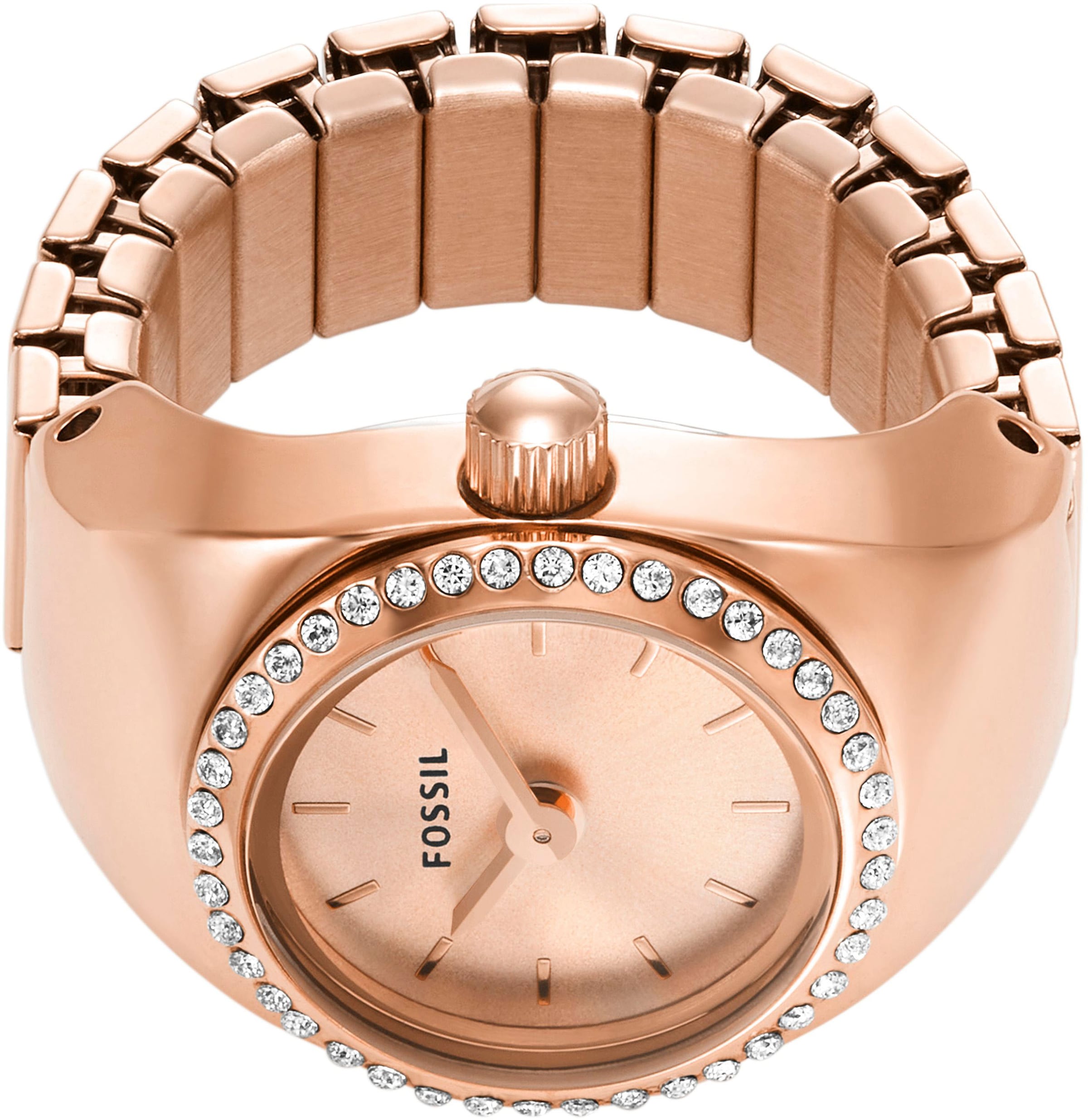 Fossil Uhrenring »WATCH RING«, Quarzuhr, Damenuhr, Edelstahl, Glassteine, Flexband, Zugband
