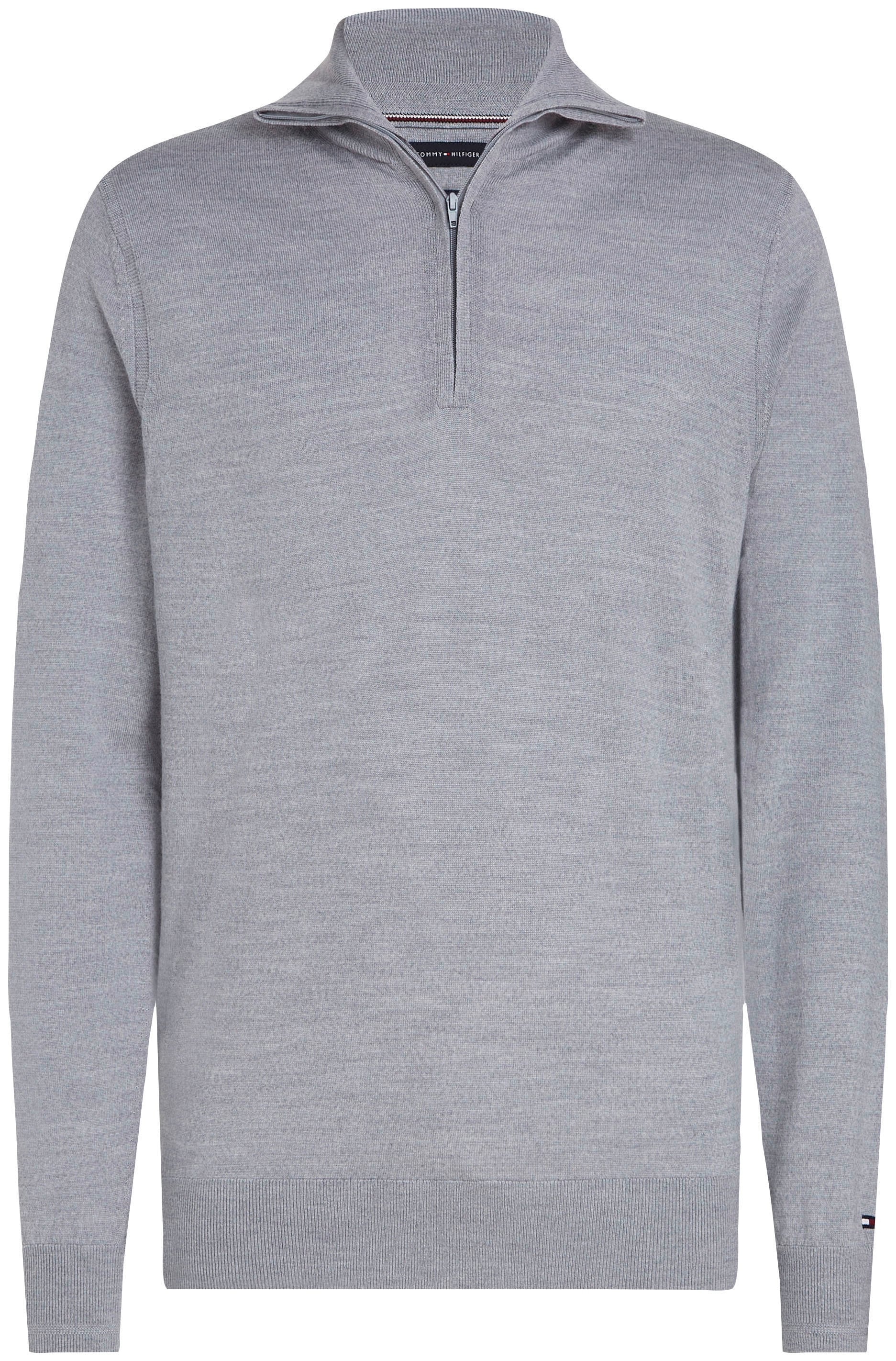 Tommy Hilfiger TAILORED Strickpullover »FINE GAUGE MERINO ZIP MOCK«, mit breiten Rippstrickbündchen