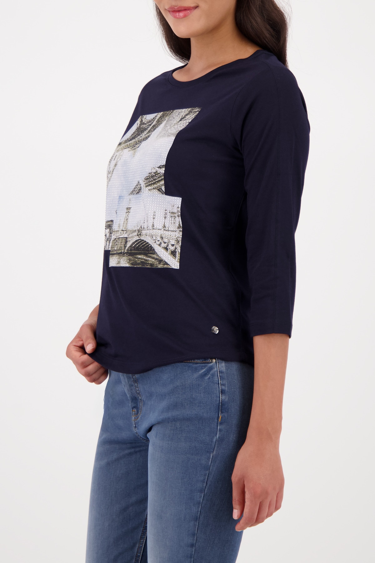 Monari 3/4-Arm-Shirt »Shirt Druck + Schmuck« Regular fit mit Rundhalsausschnitt