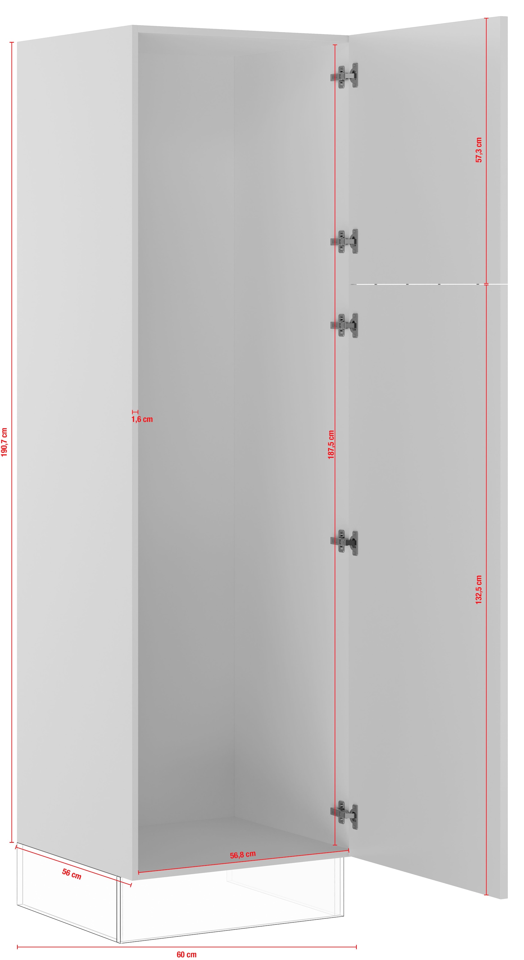 IMPULS KÜCHEN Seitenschrank »"Prag", Breite/Höhe: 60/190,7 cm«, vormontiert, mit Drehtür