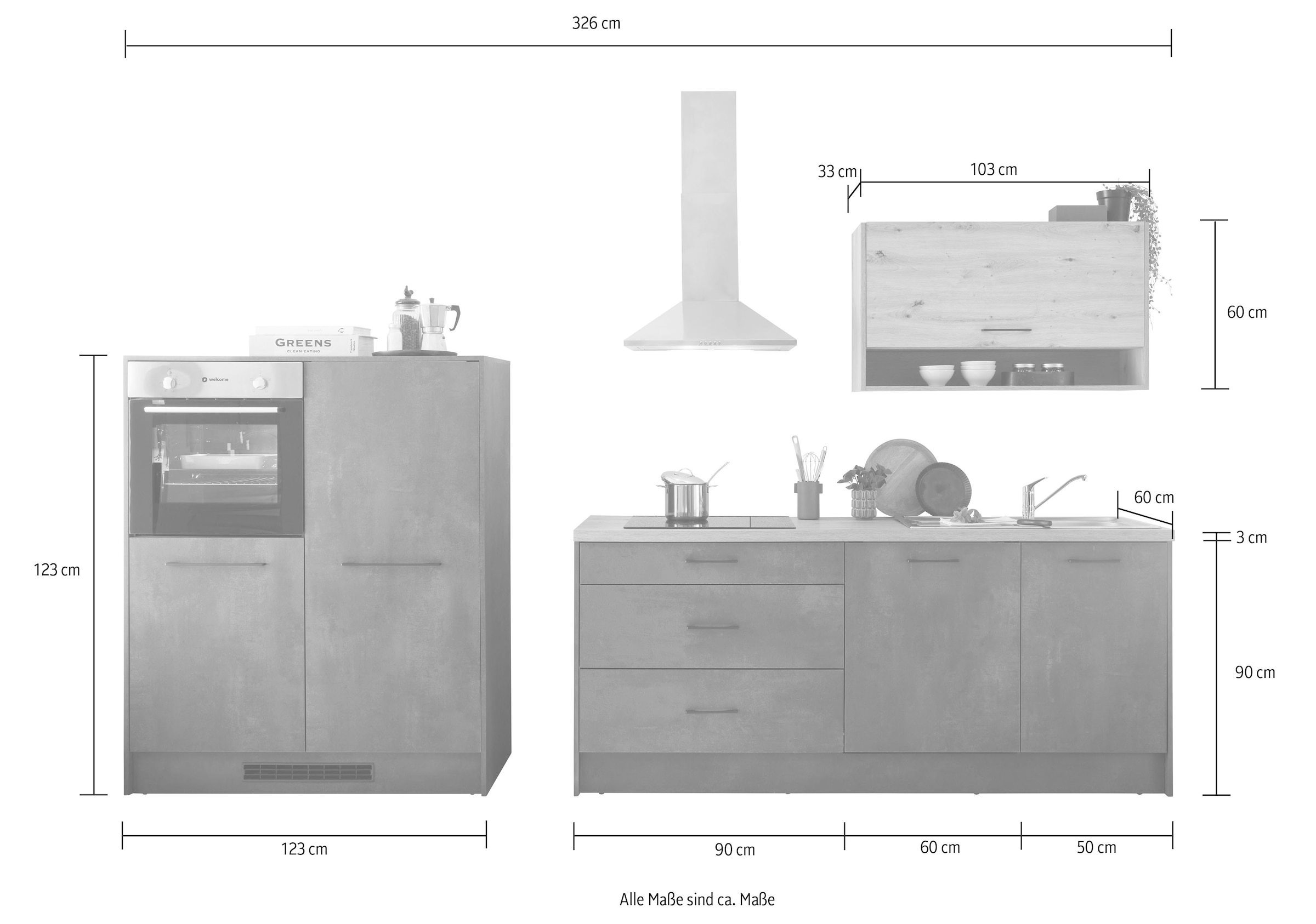 BASIC by Balculina Küche »Ronto«, Breite 326 cm, mit E-Geräten